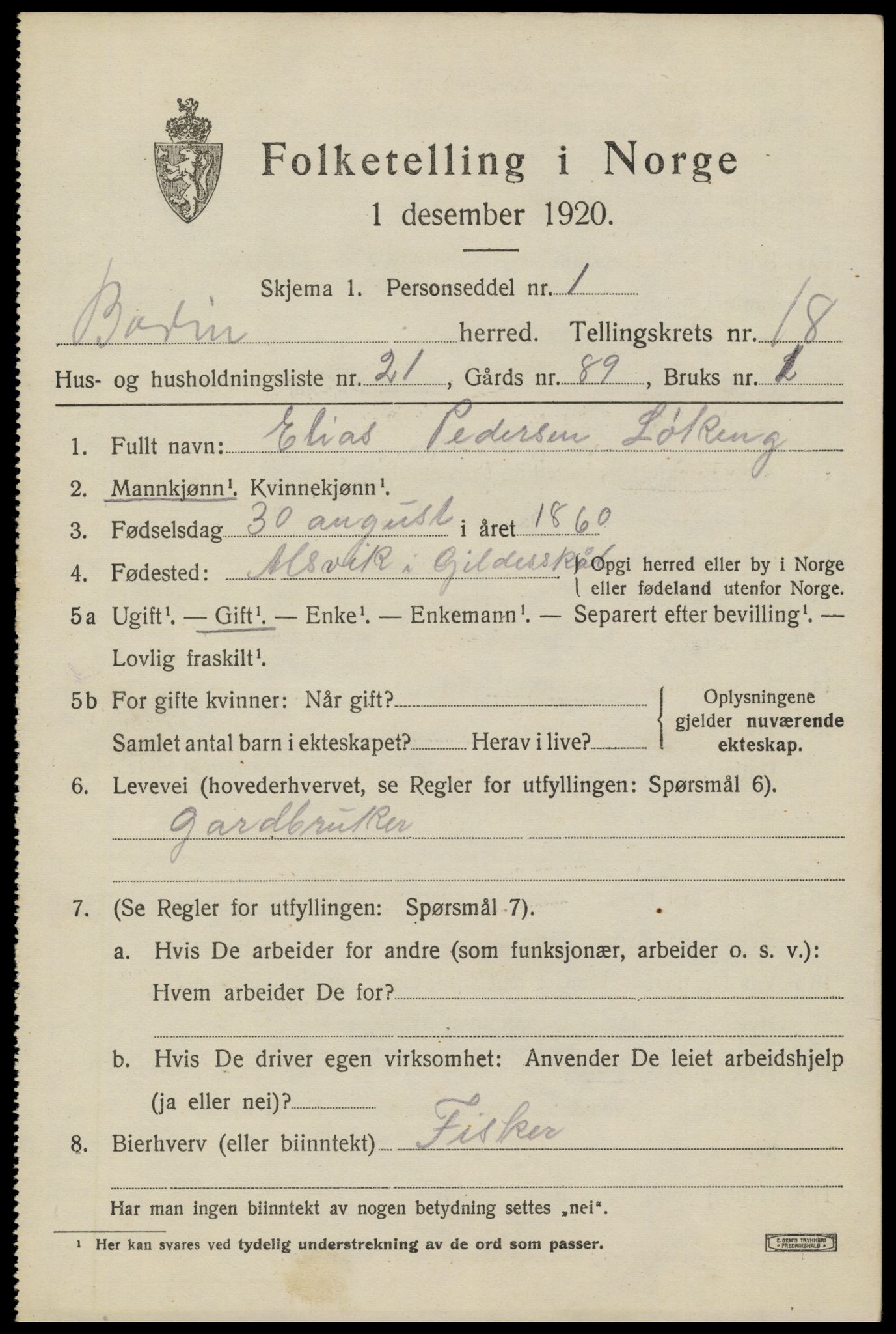 SAT, 1920 census for Bodin, 1920, p. 13036