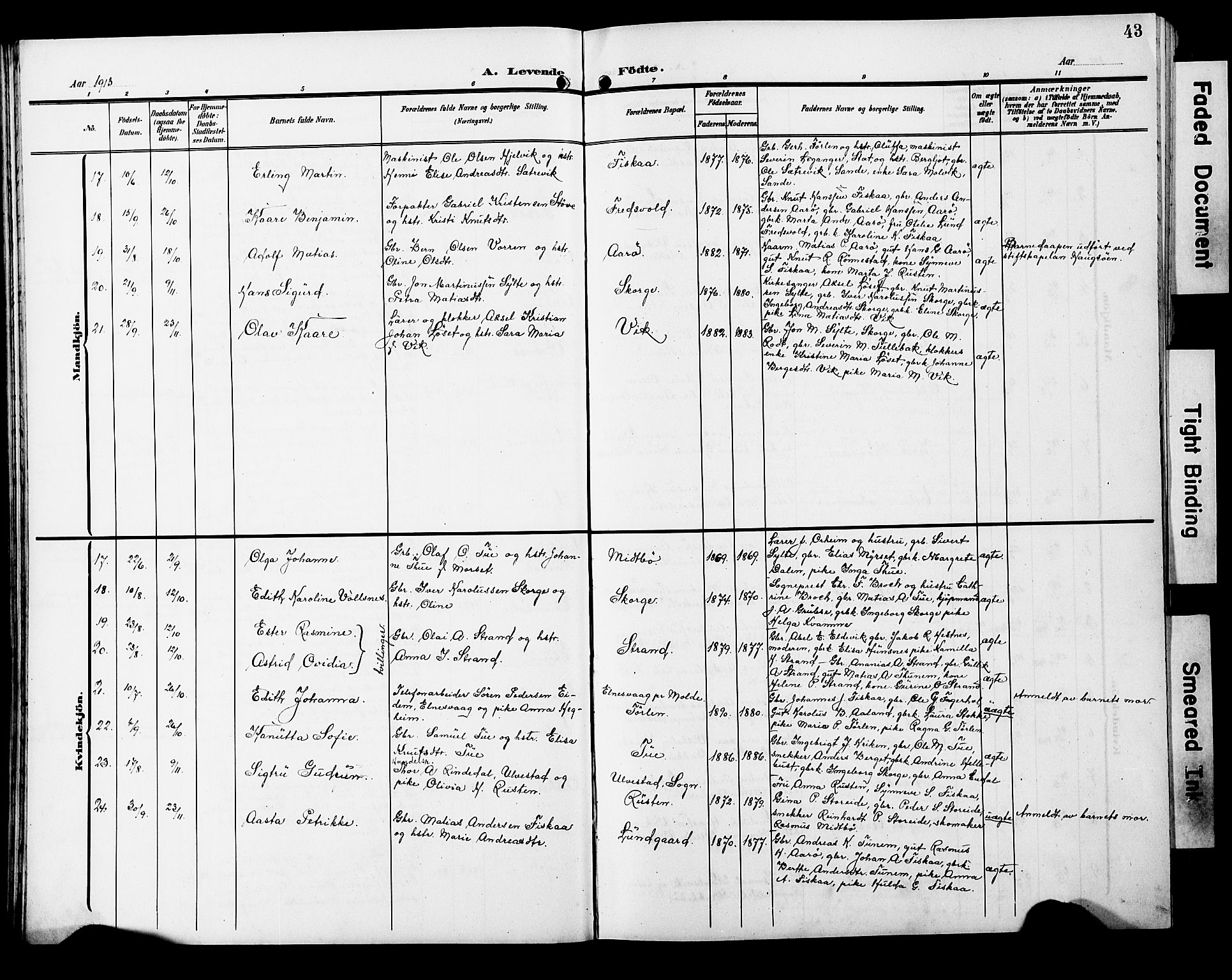 Ministerialprotokoller, klokkerbøker og fødselsregistre - Møre og Romsdal, SAT/A-1454/501/L0018: Parish register (copy) no. 501C04, 1902-1930, p. 43