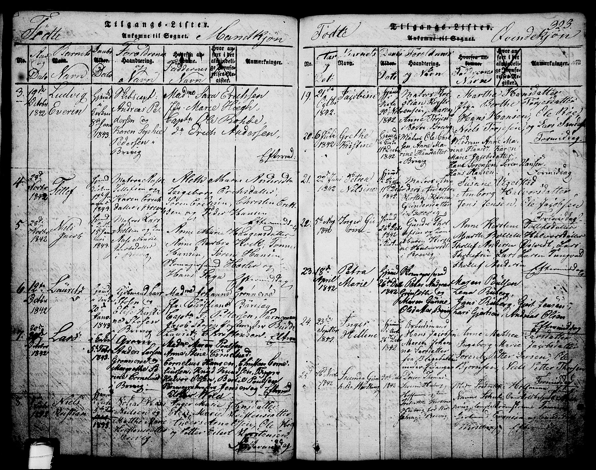 Brevik kirkebøker, AV/SAKO-A-255/G/Ga/L0001: Parish register (copy) no. 1, 1814-1845, p. 323