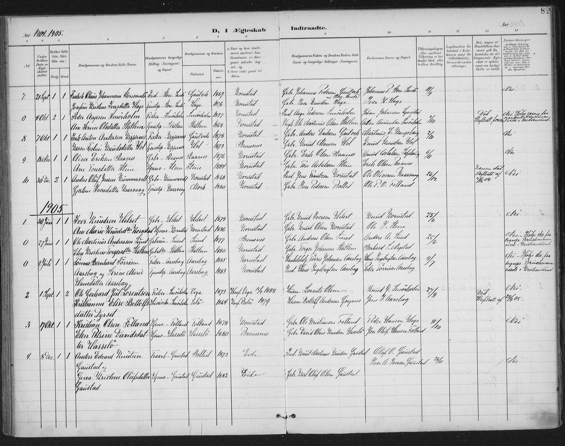 Ministerialprotokoller, klokkerbøker og fødselsregistre - Møre og Romsdal, AV/SAT-A-1454/570/L0833: Parish register (official) no. 570A07, 1901-1914, p. 81