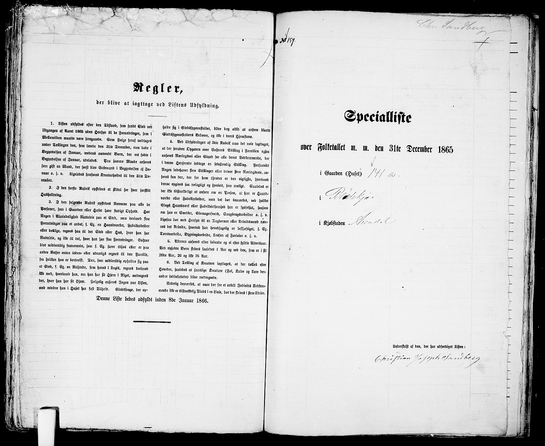 RA, 1865 census for Arendal, 1865, p. 323