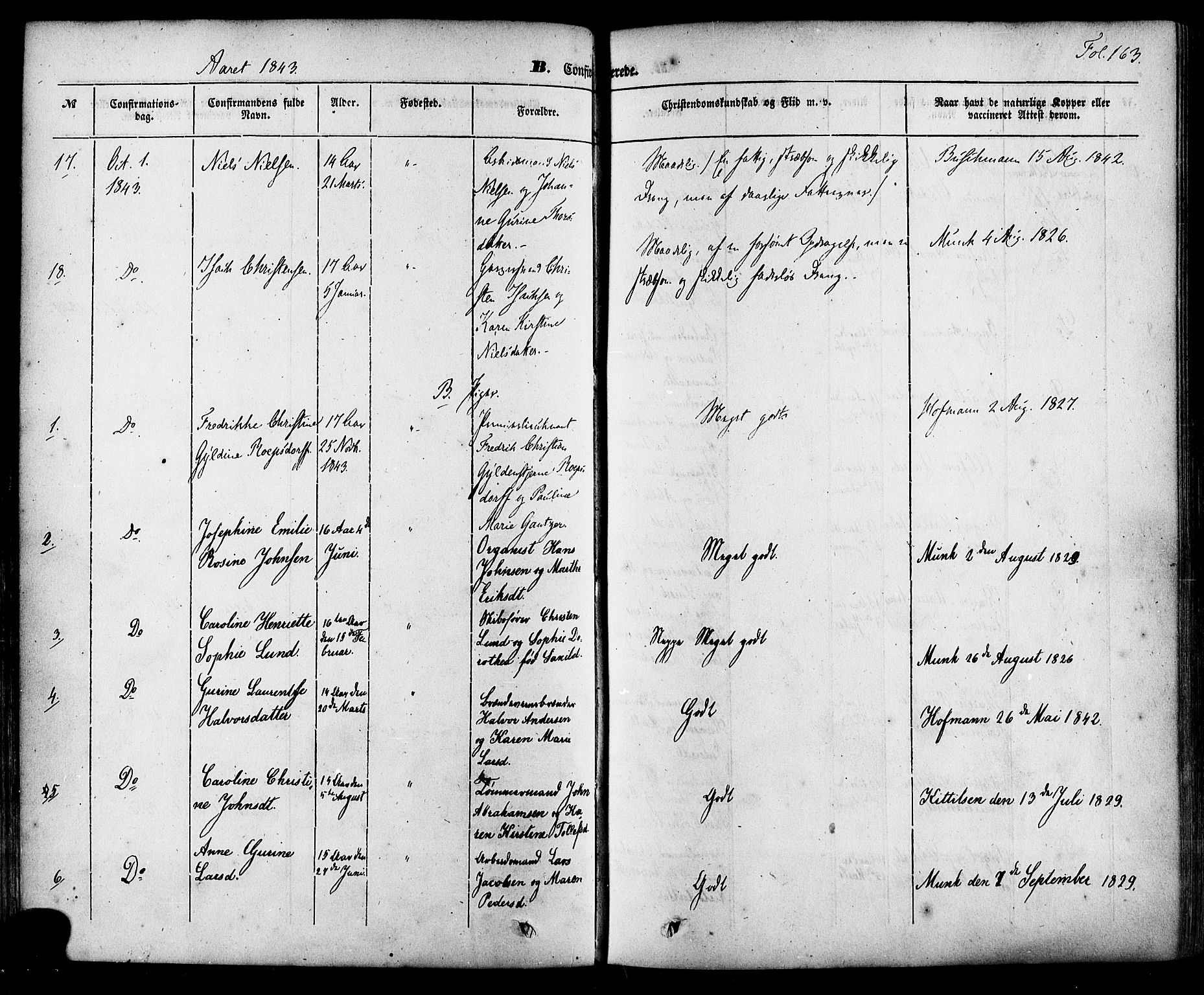 Skien kirkebøker, AV/SAKO-A-302/F/Fa/L0006a: Parish register (official) no. 6A, 1843-1856, p. 163