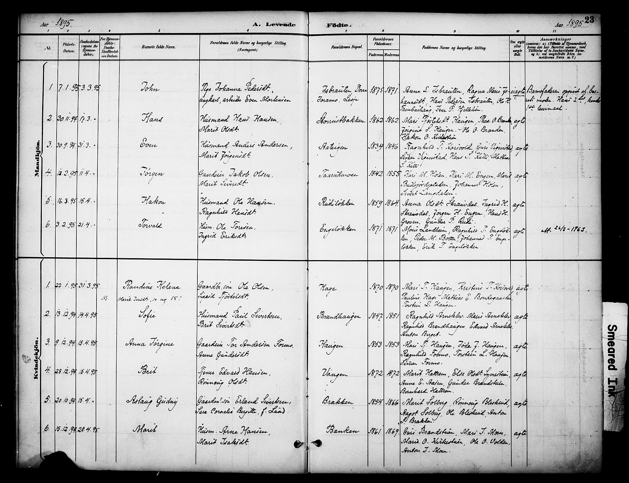 Dovre prestekontor, SAH/PREST-066/H/Ha/Haa/L0003: Parish register (official) no. 3, 1891-1901, p. 23