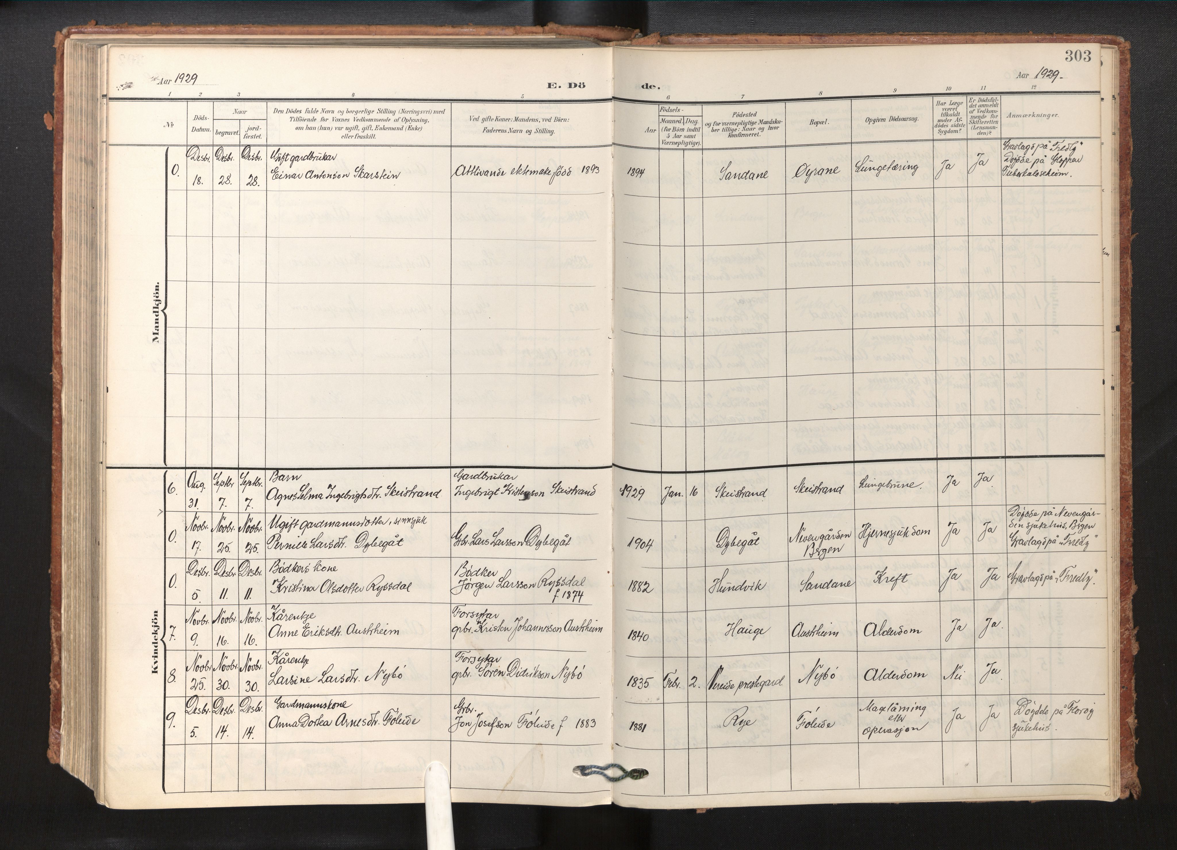 Gloppen sokneprestembete, AV/SAB-A-80101/H/Haa/Haab/L0002: Parish register (official) no. B 2, 1906-1932, p. 302b-303a