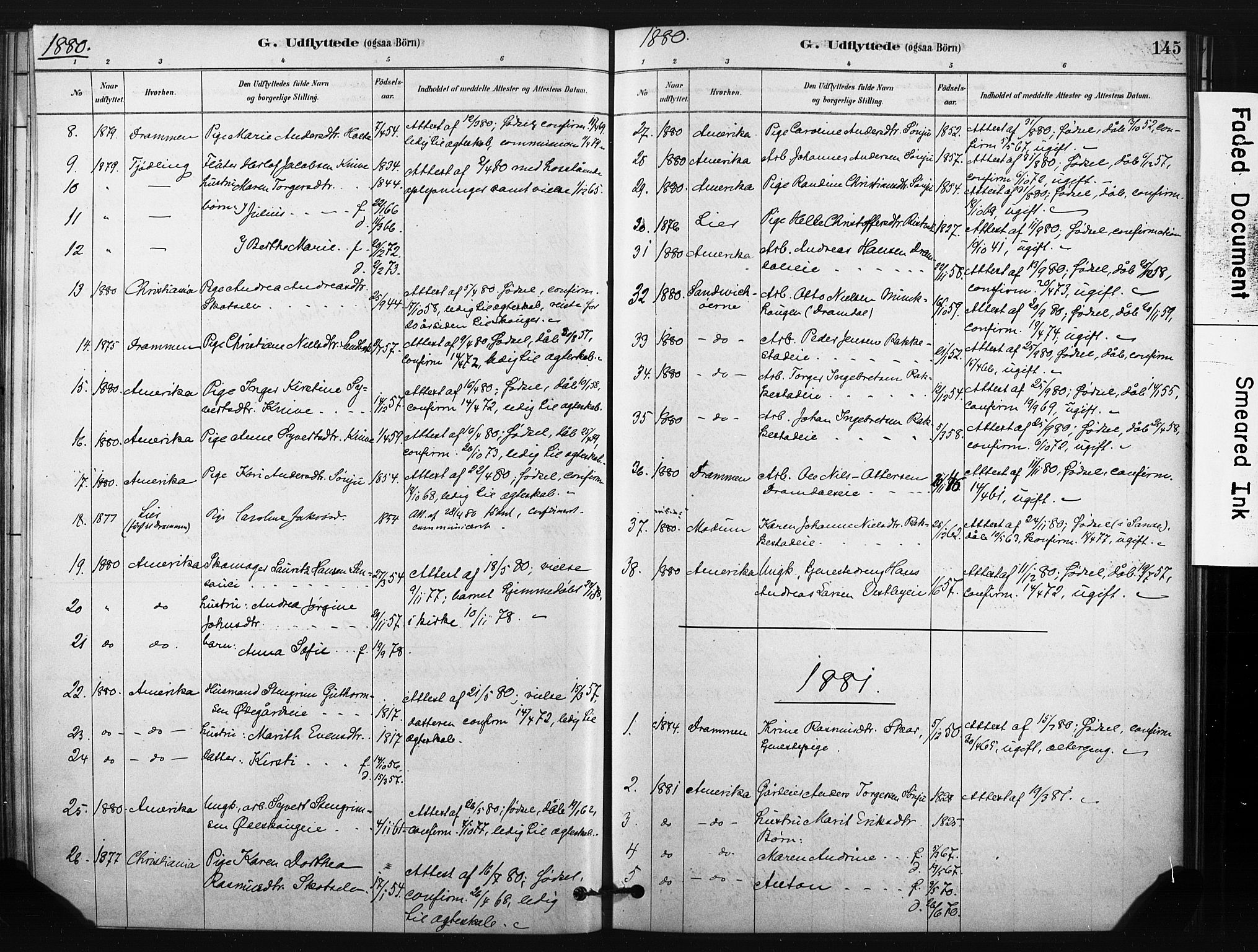 Eiker kirkebøker, AV/SAKO-A-4/F/Fc/L0001: Parish register (official) no. III 1, 1878-1889, p. 145