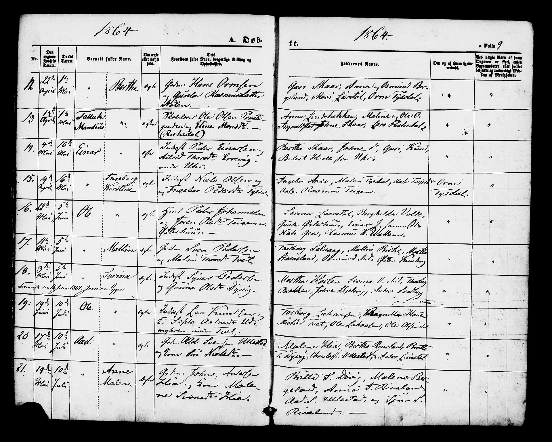 Hjelmeland sokneprestkontor, SAST/A-101843/01/IV/L0012: Parish register (official) no. A 12, 1862-1886, p. 9