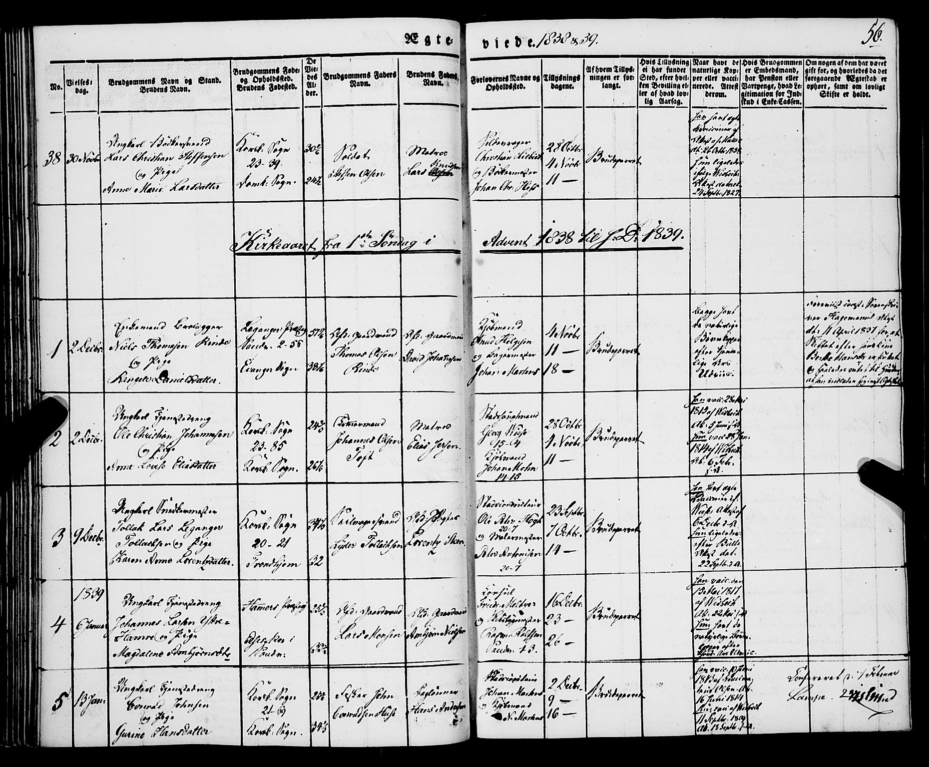 Korskirken sokneprestembete, AV/SAB-A-76101/H/Haa/L0034: Parish register (official) no. D 1, 1832-1852, p. 56