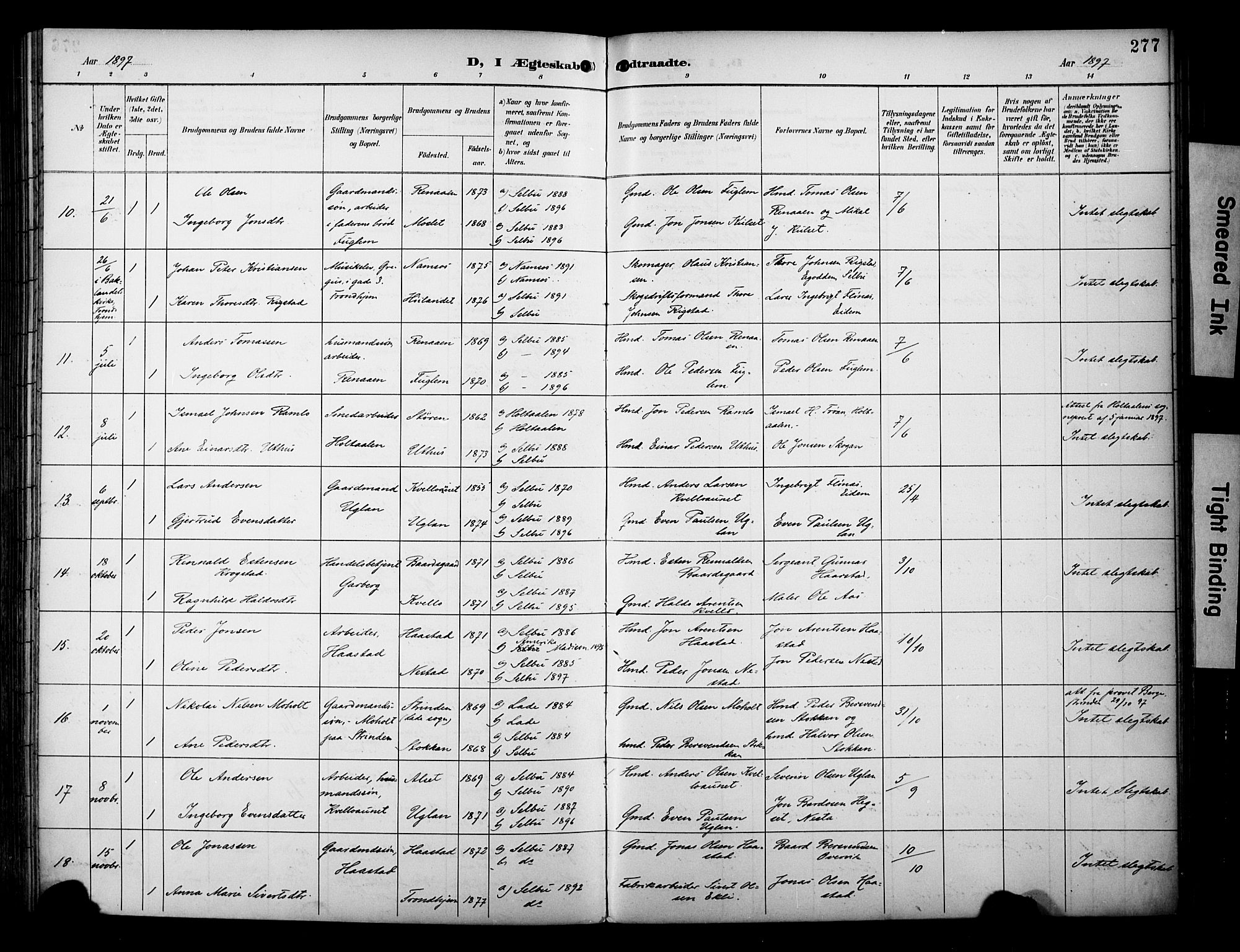 Ministerialprotokoller, klokkerbøker og fødselsregistre - Sør-Trøndelag, SAT/A-1456/695/L1149: Parish register (official) no. 695A09, 1891-1902, p. 277