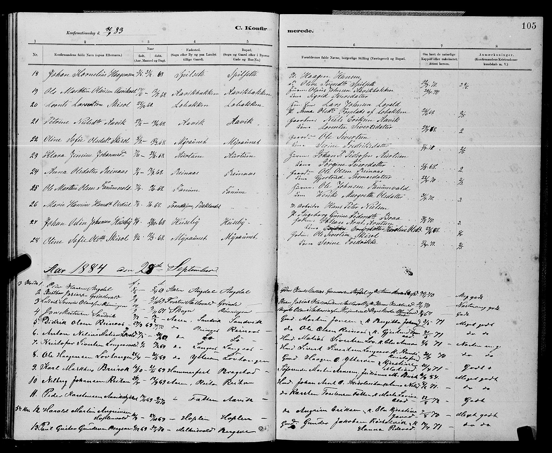 Ministerialprotokoller, klokkerbøker og fødselsregistre - Nord-Trøndelag, SAT/A-1458/714/L0134: Parish register (copy) no. 714C03, 1878-1898, p. 105