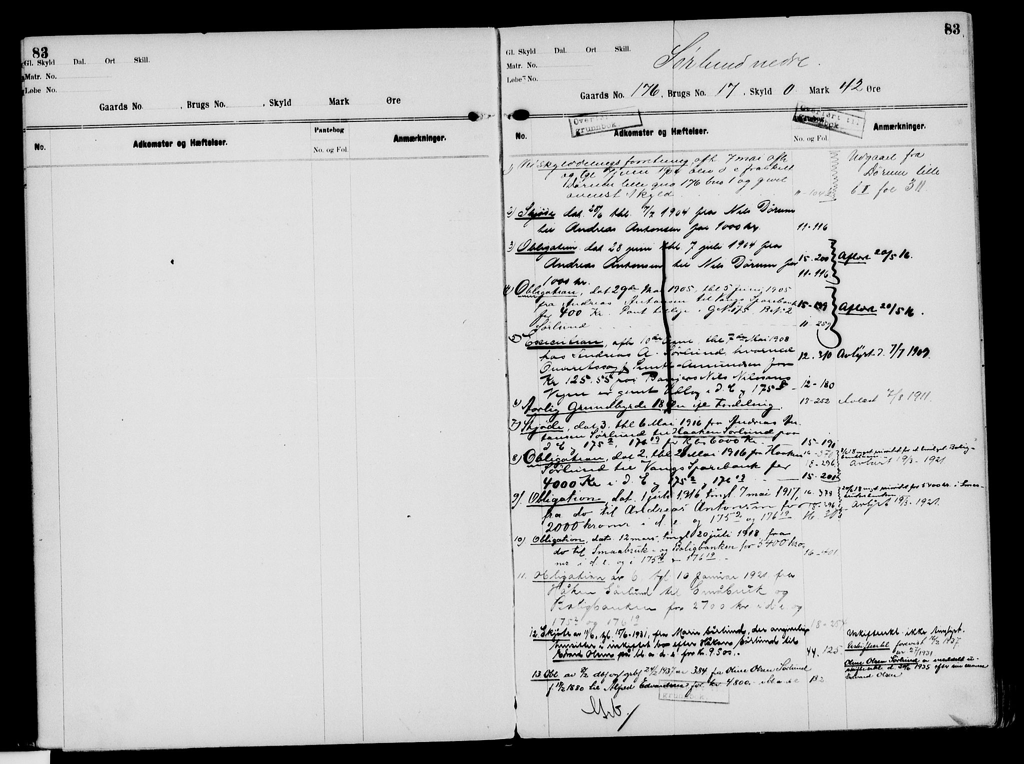 Nord-Hedmark sorenskriveri, SAH/TING-012/H/Ha/Had/Hade/L0003: Mortgage register no. 4.3, 1899-1940, p. 83