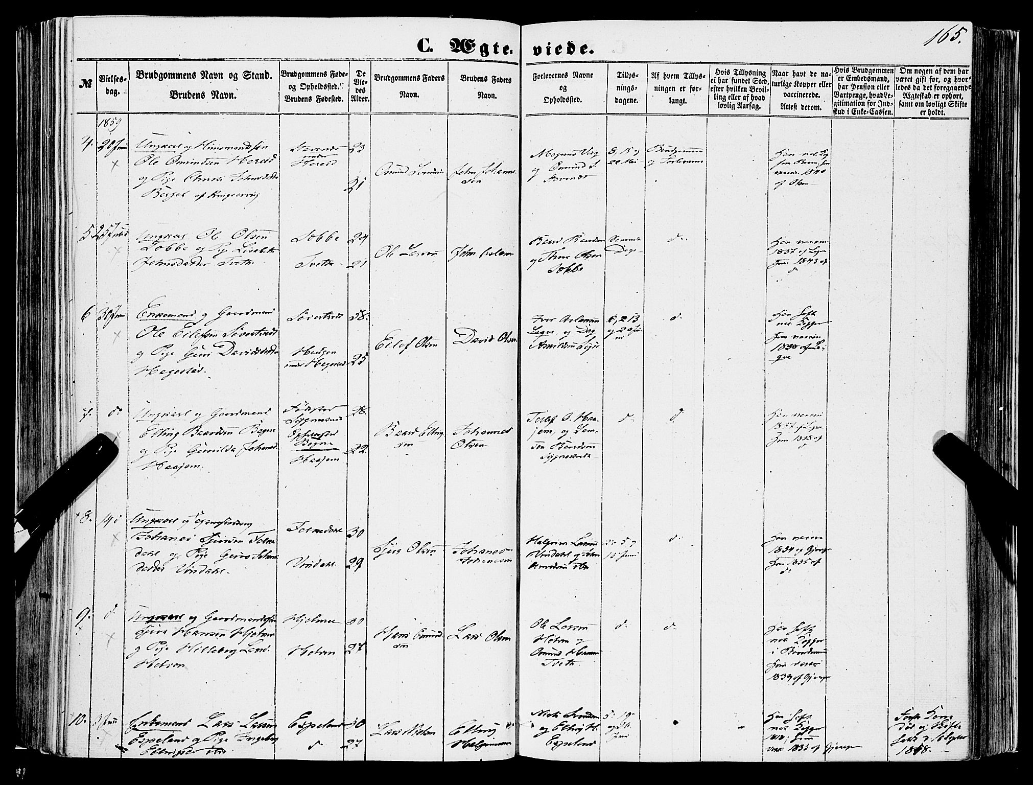 Ulvik sokneprestembete, AV/SAB-A-78801/H/Haa: Parish register (official) no. A 13, 1853-1863, p. 165