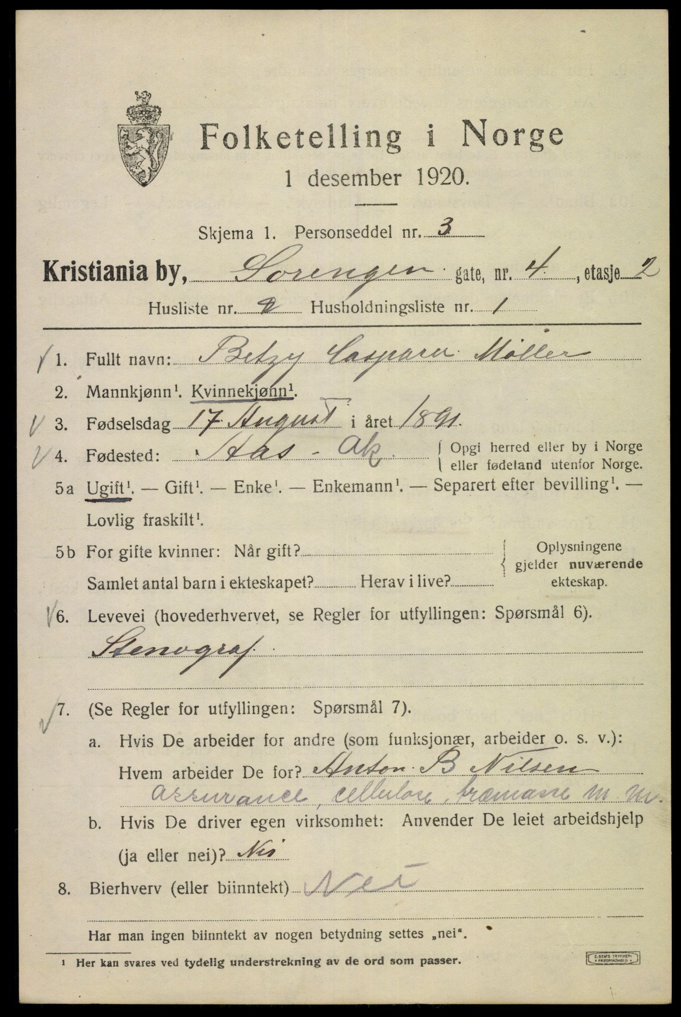 SAO, 1920 census for Kristiania, 1920, p. 562069