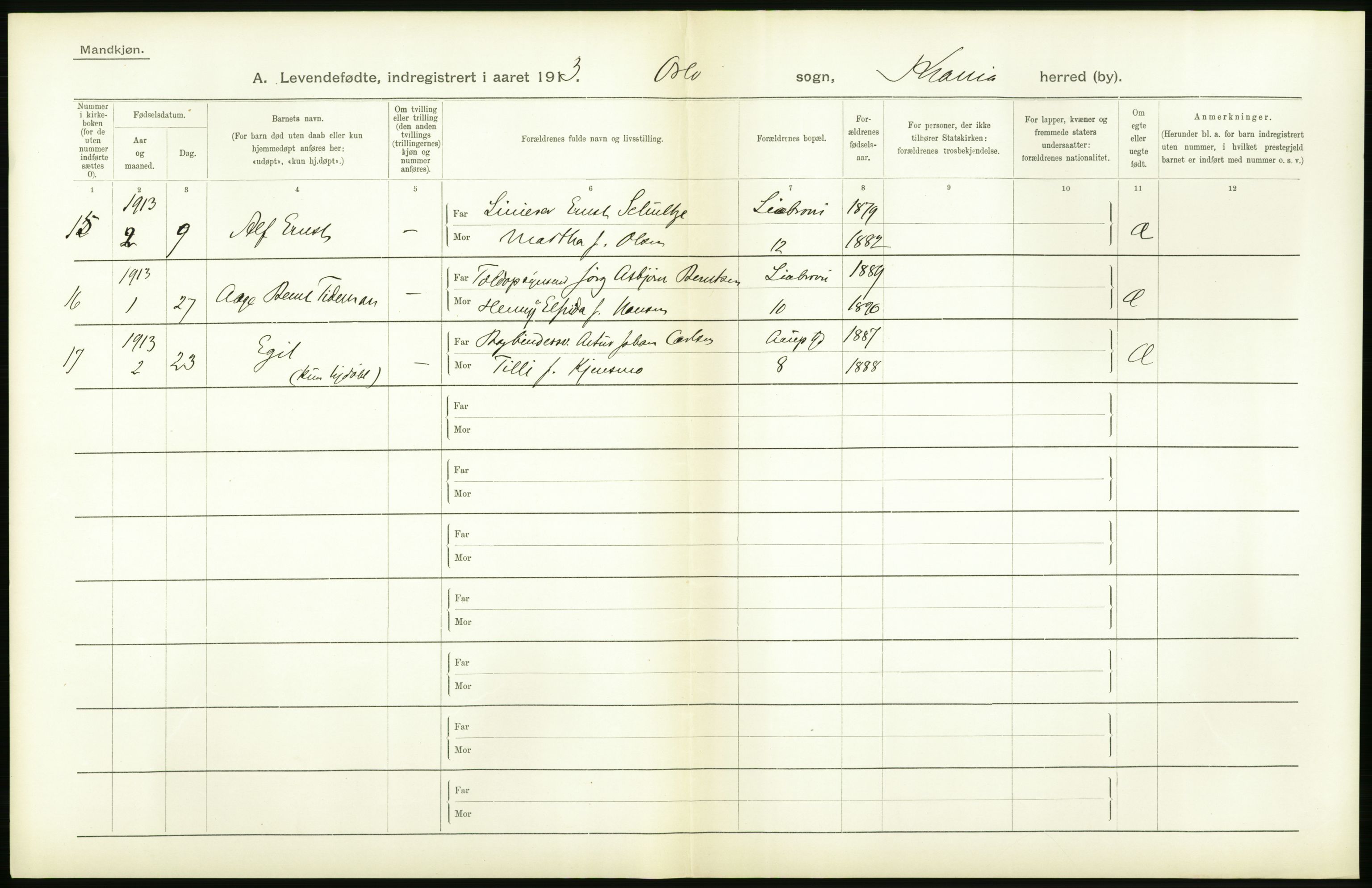 Statistisk sentralbyrå, Sosiodemografiske emner, Befolkning, AV/RA-S-2228/D/Df/Dfb/Dfbc/L0007: Kristiania: Levendefødte menn og kvinner., 1913, p. 810