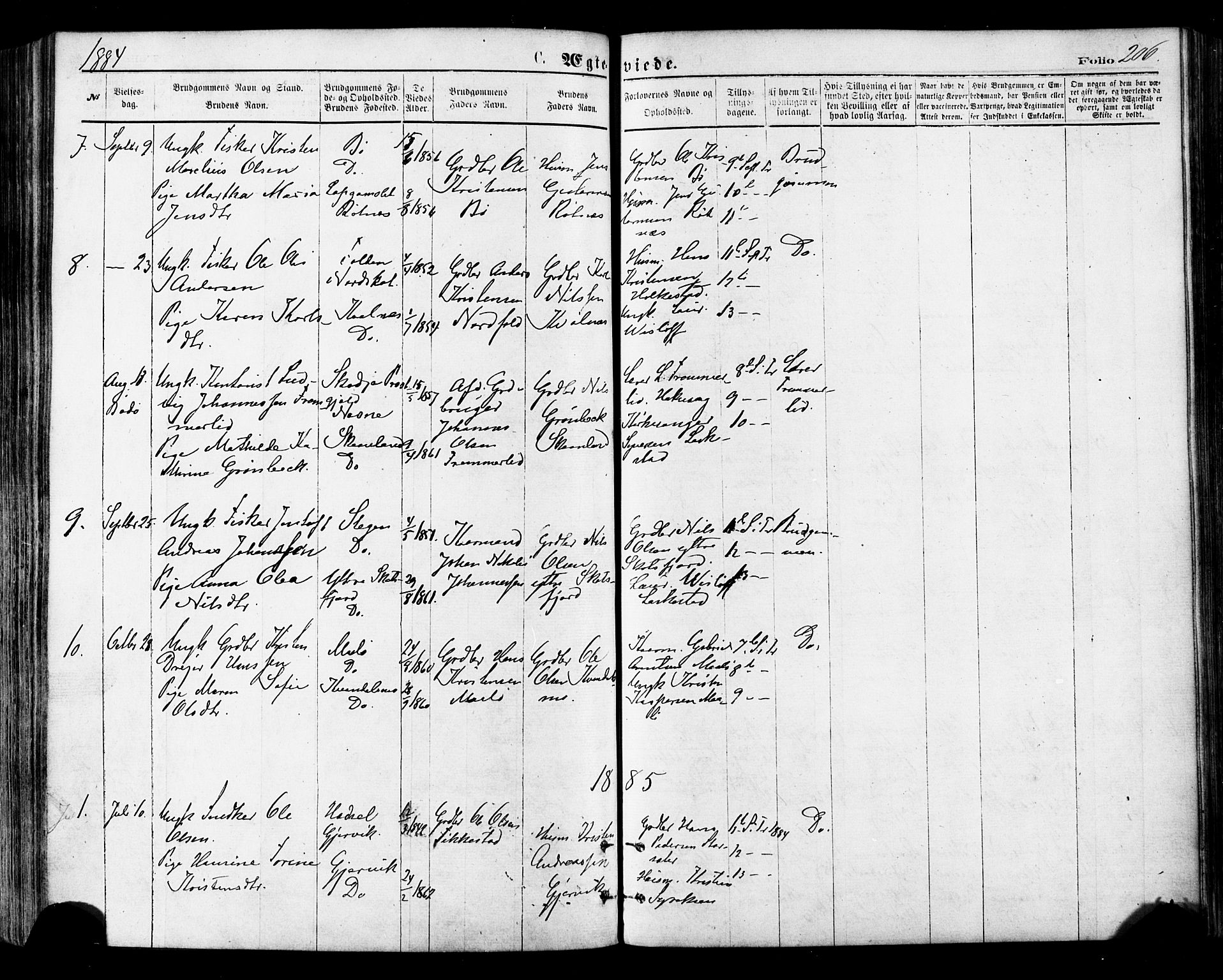 Ministerialprotokoller, klokkerbøker og fødselsregistre - Nordland, SAT/A-1459/855/L0802: Parish register (official) no. 855A10, 1875-1886, p. 206