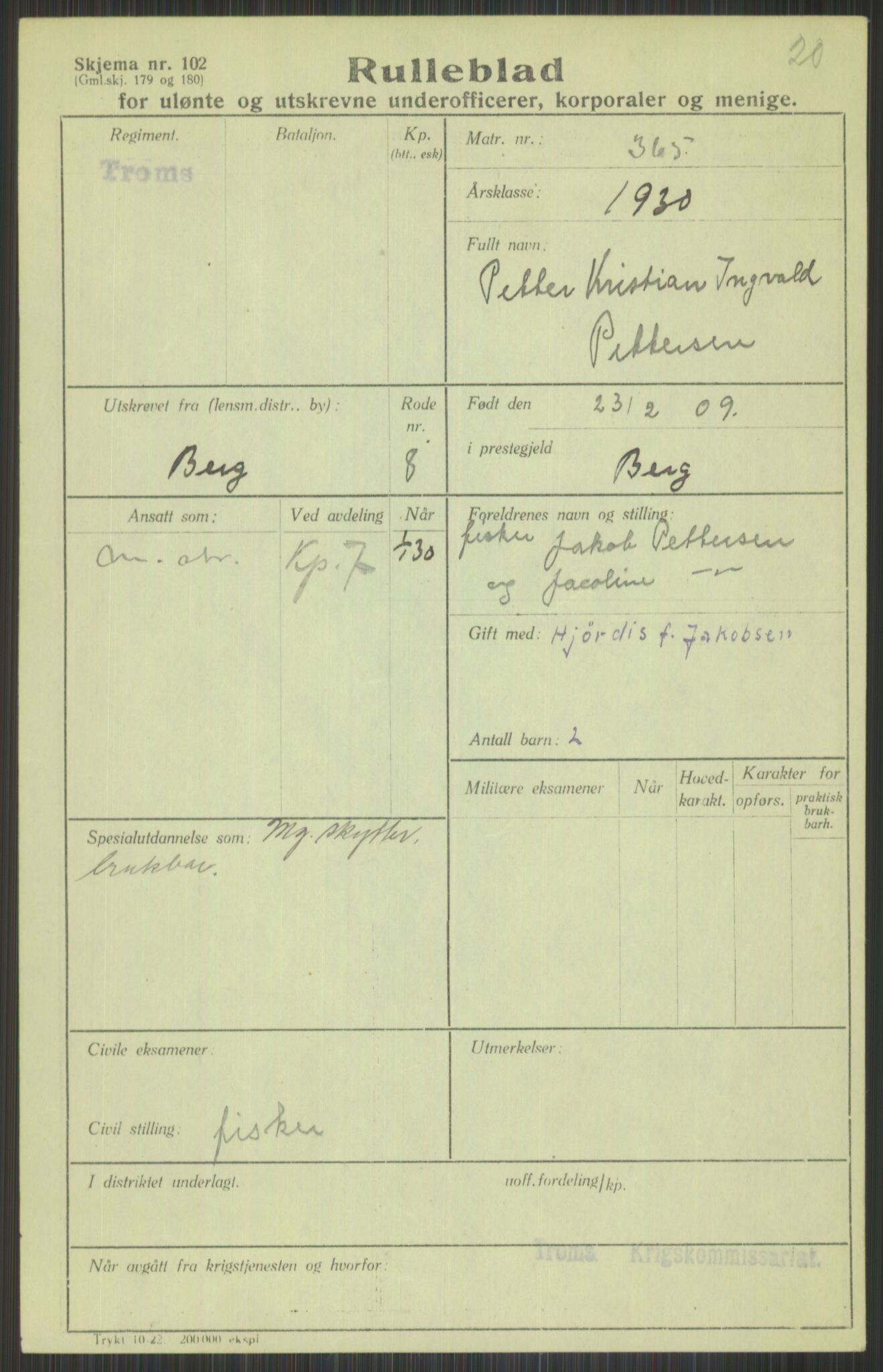 Forsvaret, Troms infanteriregiment nr. 16, AV/RA-RAFA-3146/P/Pa/L0014: Rulleblad for regimentets menige mannskaper, årsklasse 1930, 1930, p. 897