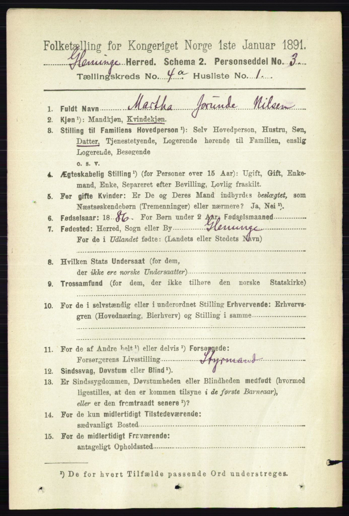 RA, 1891 census for 0132 Glemmen, 1891, p. 3473