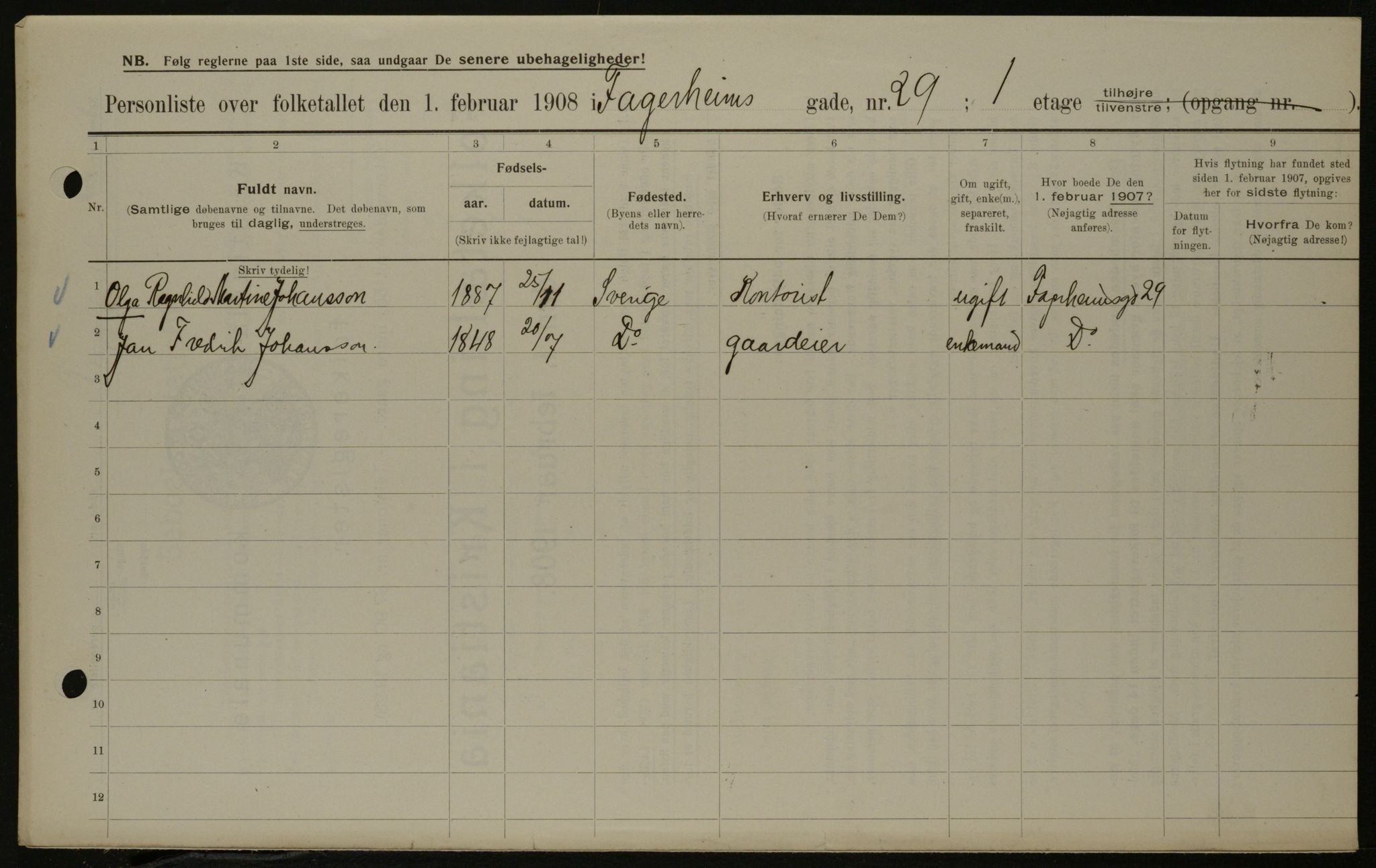 OBA, Municipal Census 1908 for Kristiania, 1908, p. 21045