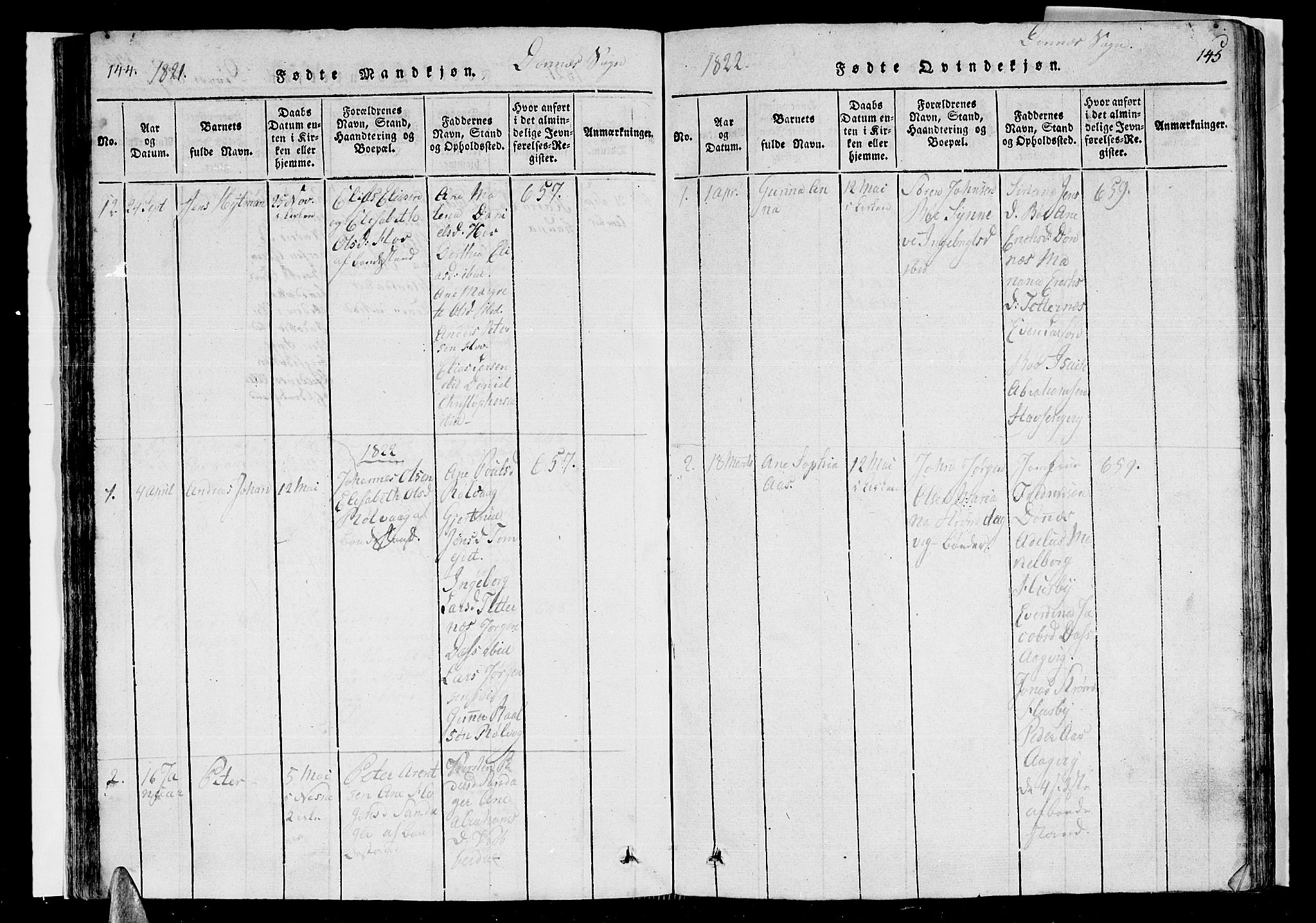 Ministerialprotokoller, klokkerbøker og fødselsregistre - Nordland, AV/SAT-A-1459/838/L0547: Parish register (official) no. 838A05 /2, 1820-1828, p. 144-145