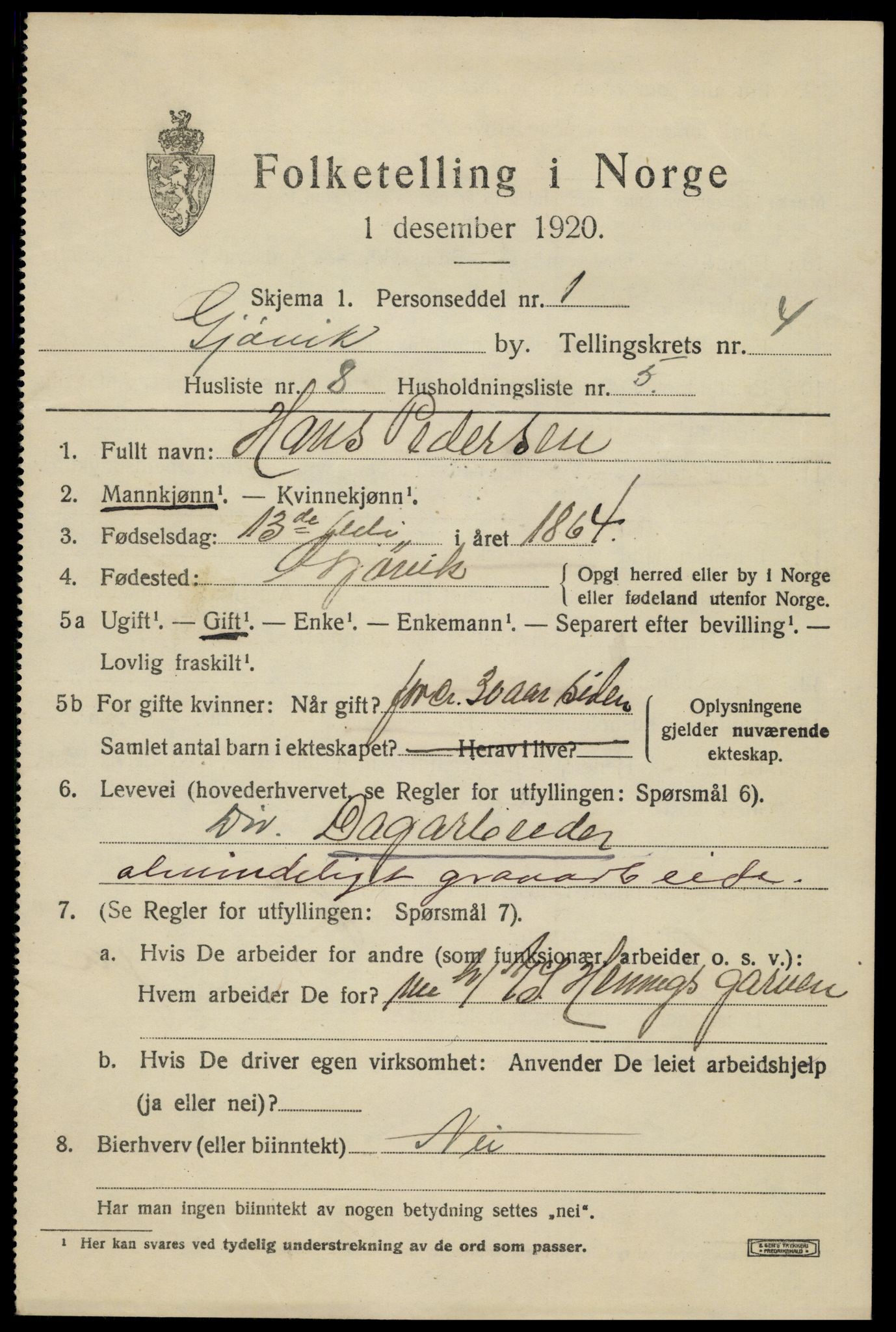 SAH, 1920 census for Gjøvik, 1920, p. 8242