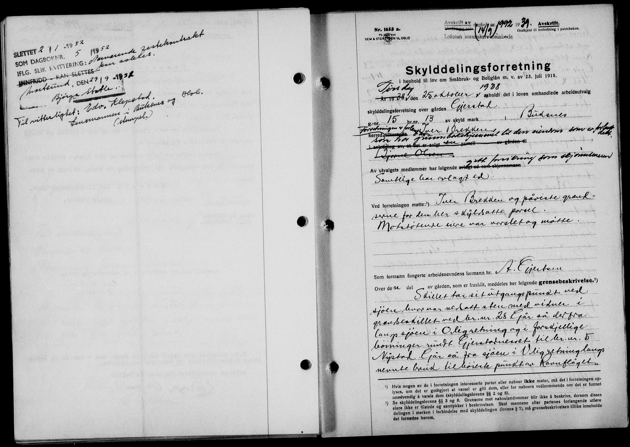 Lofoten sorenskriveri, SAT/A-0017/1/2/2C/L0006a: Mortgage book no. 6a, 1939-1939, Diary no: : 1992/1939