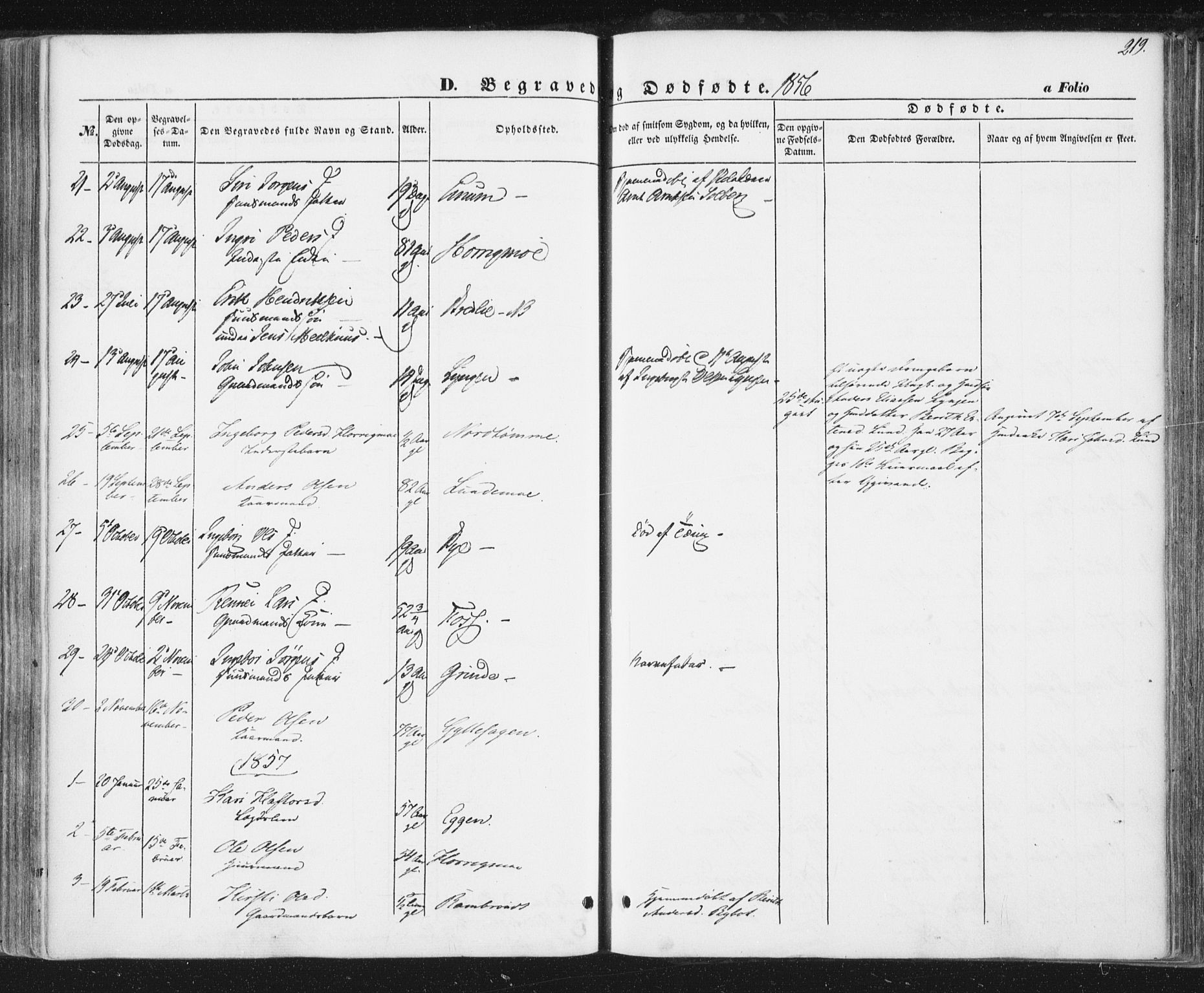 Ministerialprotokoller, klokkerbøker og fødselsregistre - Sør-Trøndelag, SAT/A-1456/692/L1103: Parish register (official) no. 692A03, 1849-1870, p. 219