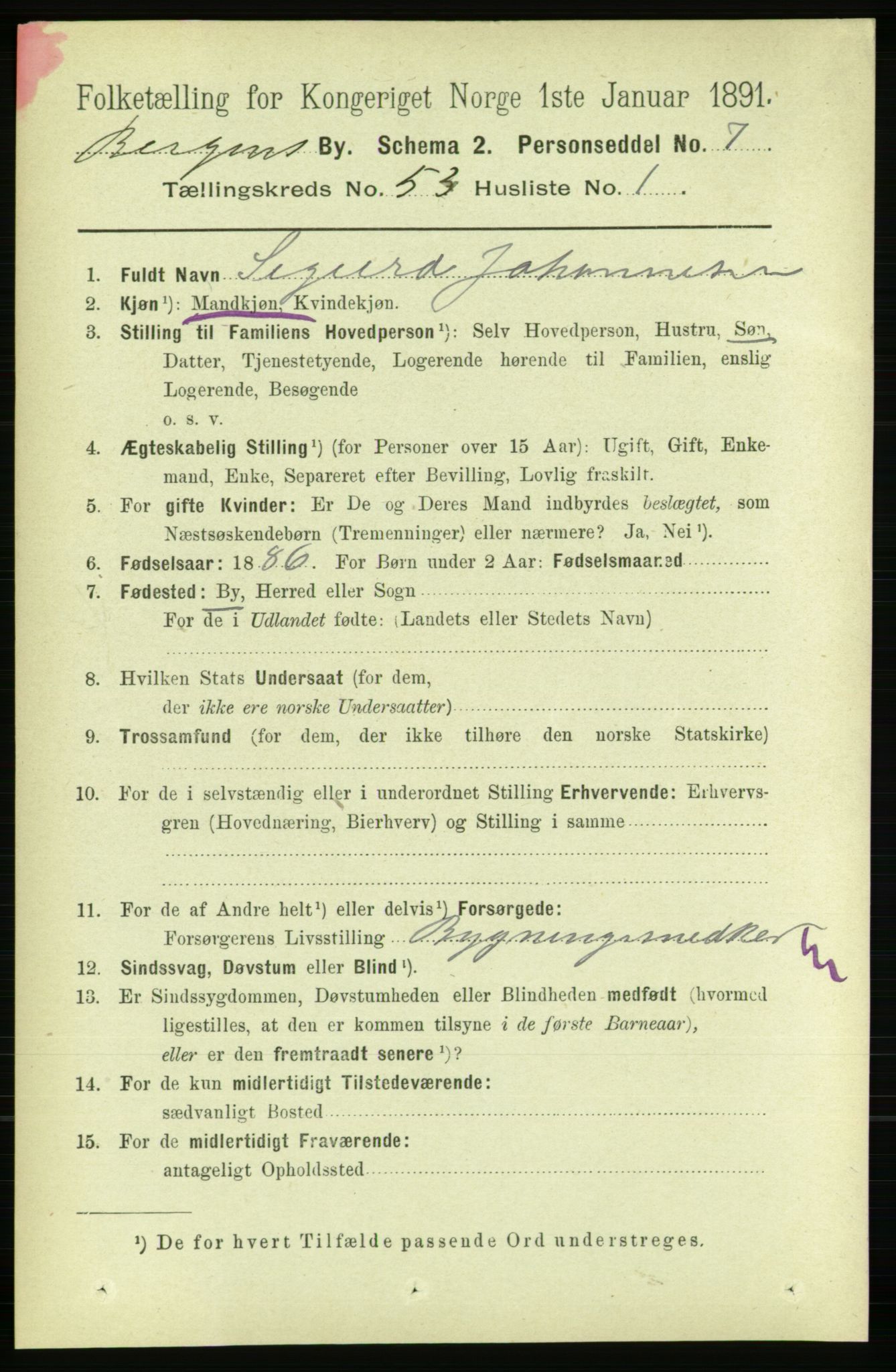 RA, 1891 Census for 1301 Bergen, 1891, p. 61627