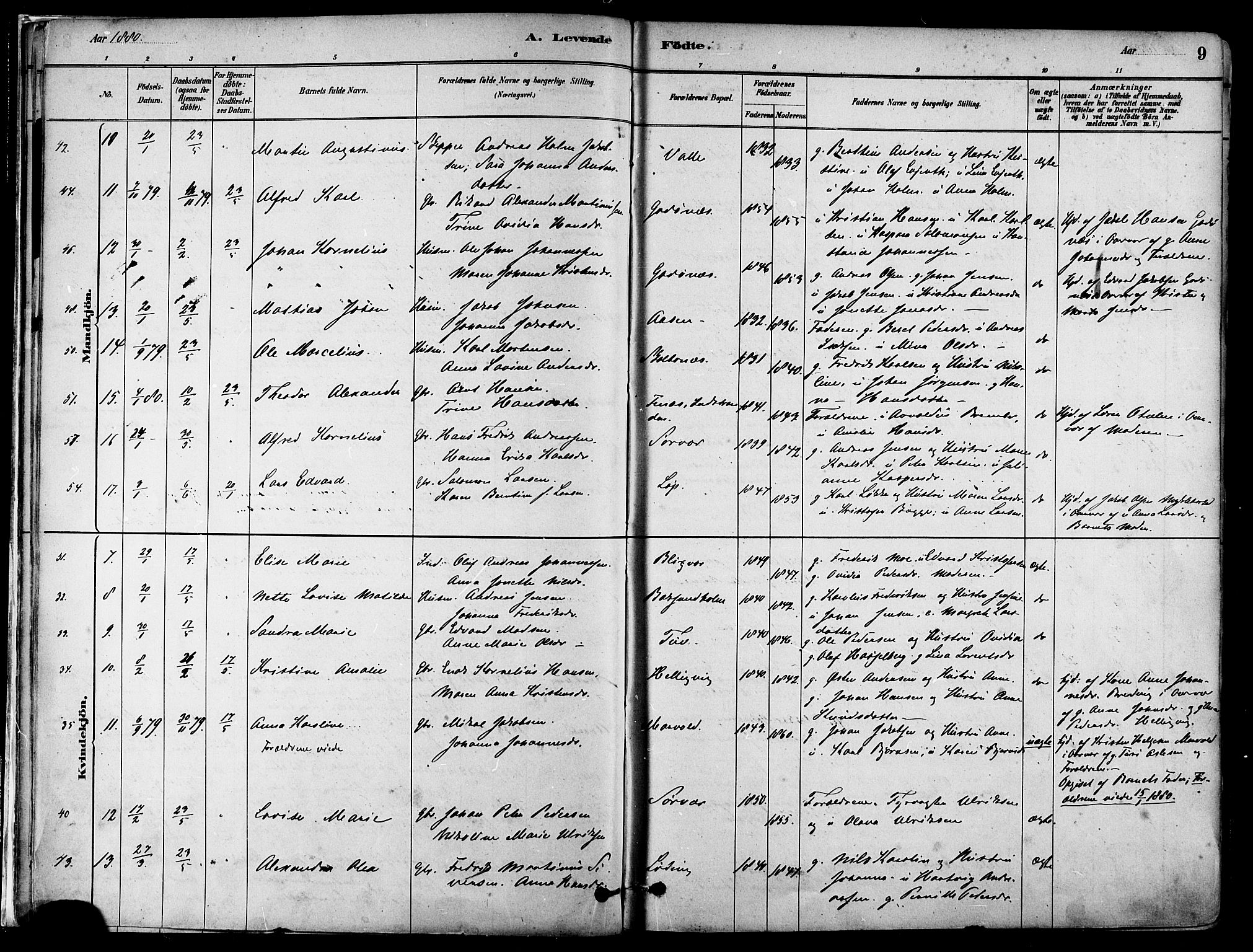 Ministerialprotokoller, klokkerbøker og fødselsregistre - Nordland, SAT/A-1459/802/L0054: Parish register (official) no. 802A01, 1879-1893, p. 9