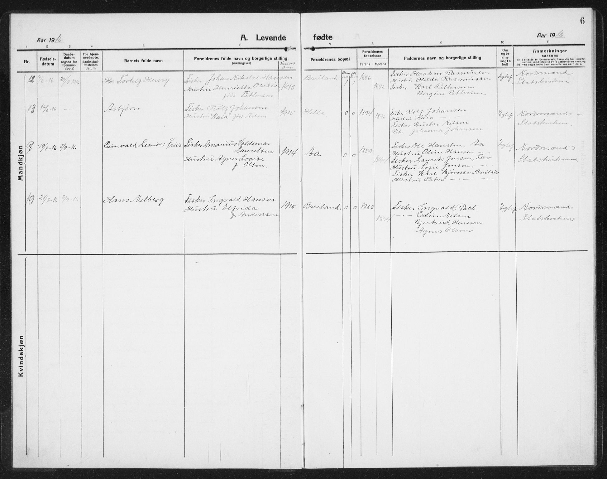 Ministerialprotokoller, klokkerbøker og fødselsregistre - Nordland, AV/SAT-A-1459/886/L1226: Parish register (copy) no. 886C03, 1916-1935, p. 6