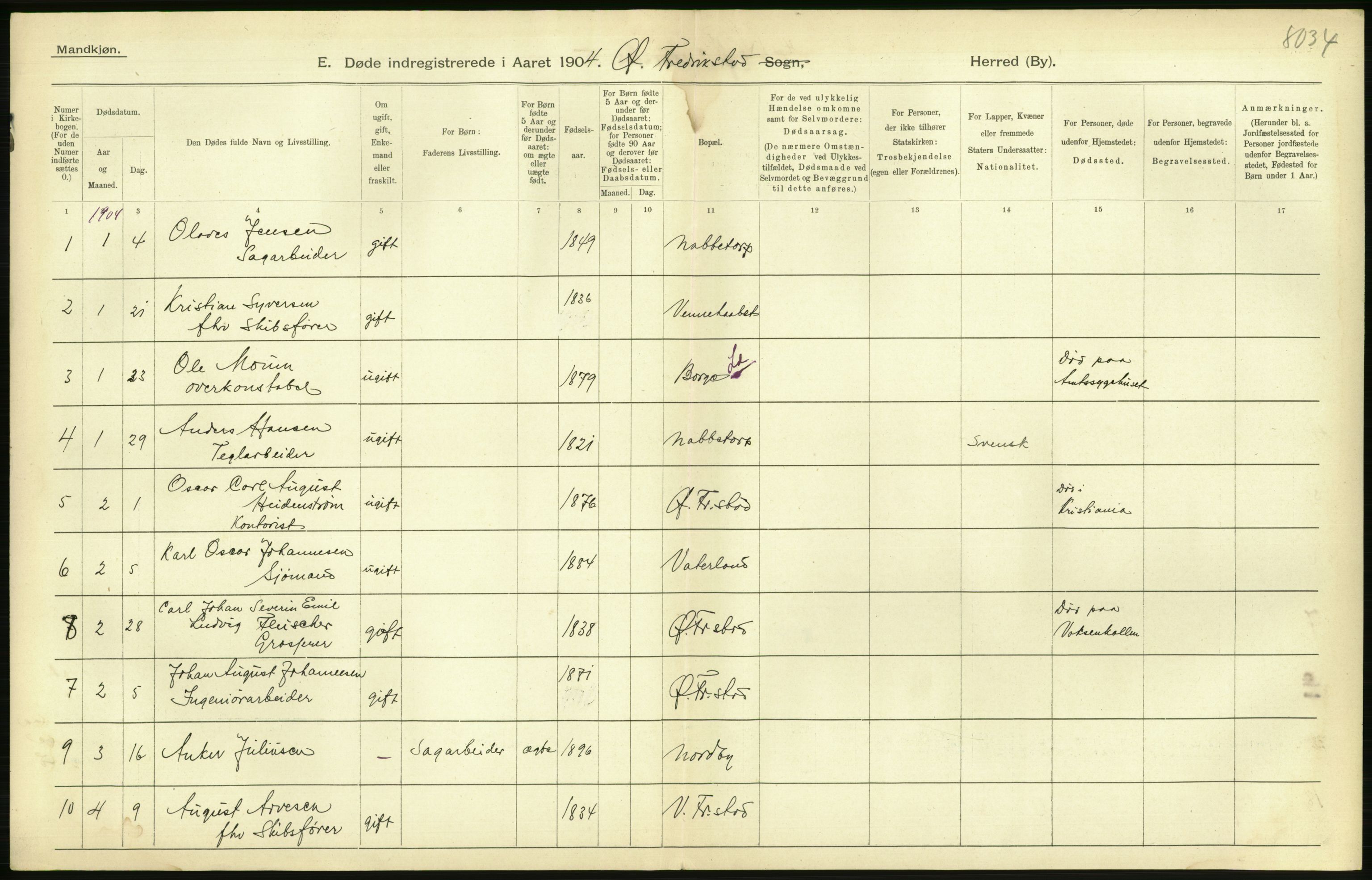 Statistisk sentralbyrå, Sosiodemografiske emner, Befolkning, AV/RA-S-2228/D/Df/Dfa/Dfab/L0001: Smålenenes amt: Fødte, gifte, døde, 1904, p. 739