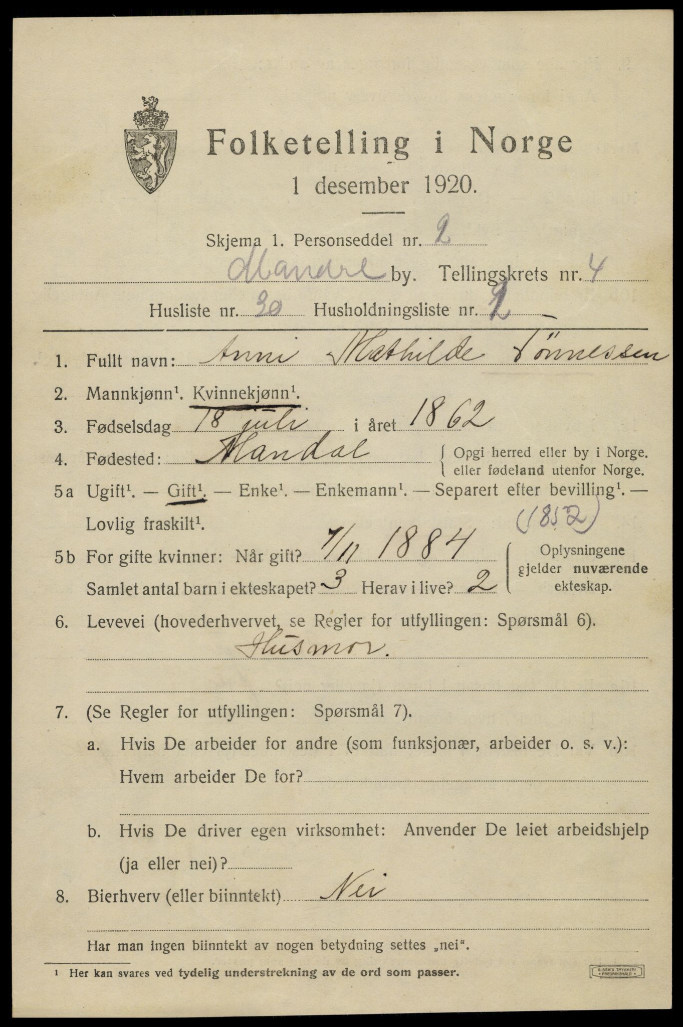 SAK, 1920 census for Mandal, 1920, p. 7309
