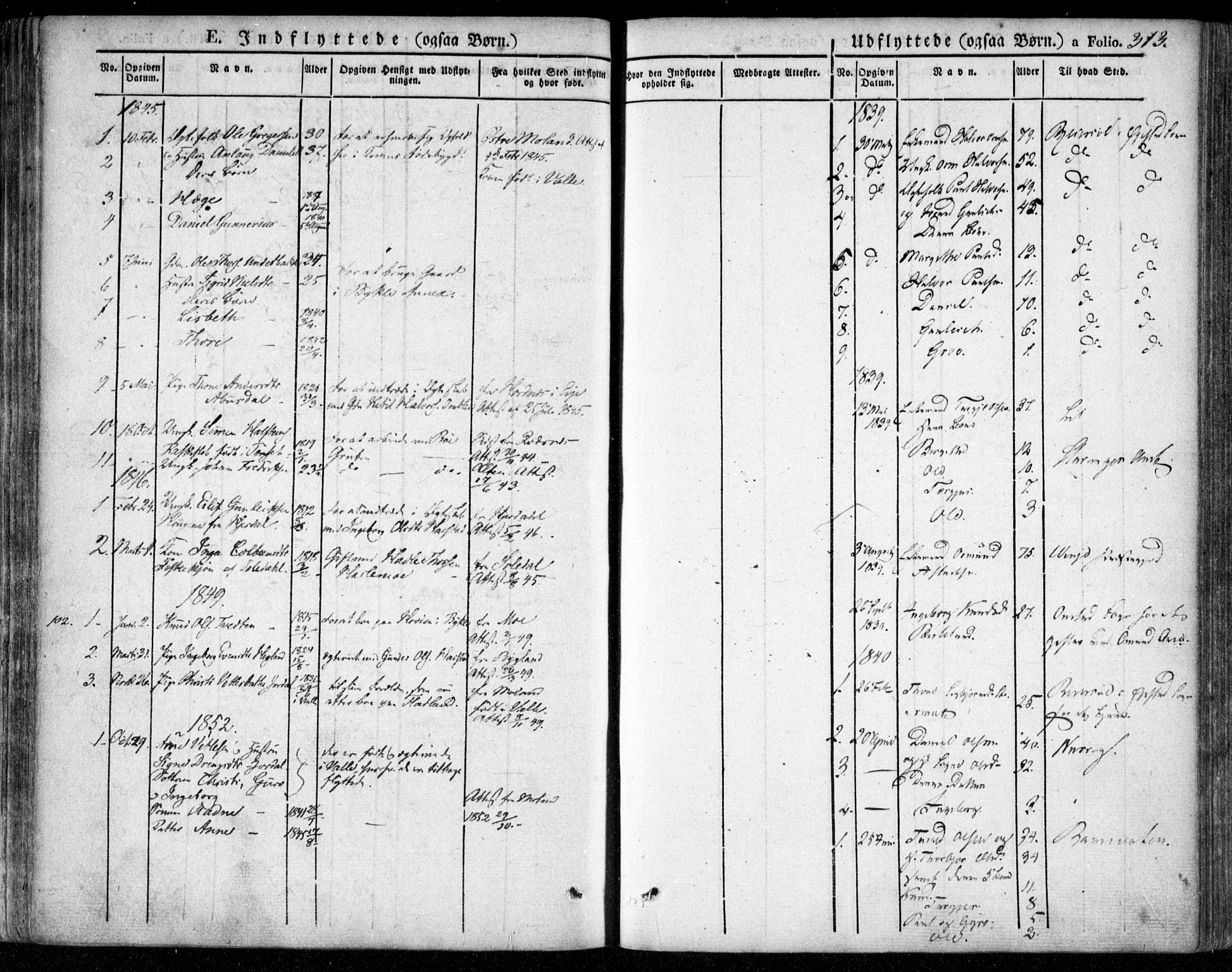 Valle sokneprestkontor, SAK/1111-0044/F/Fa/Fac/L0006: Parish register (official) no. A 6, 1831-1853, p. 313