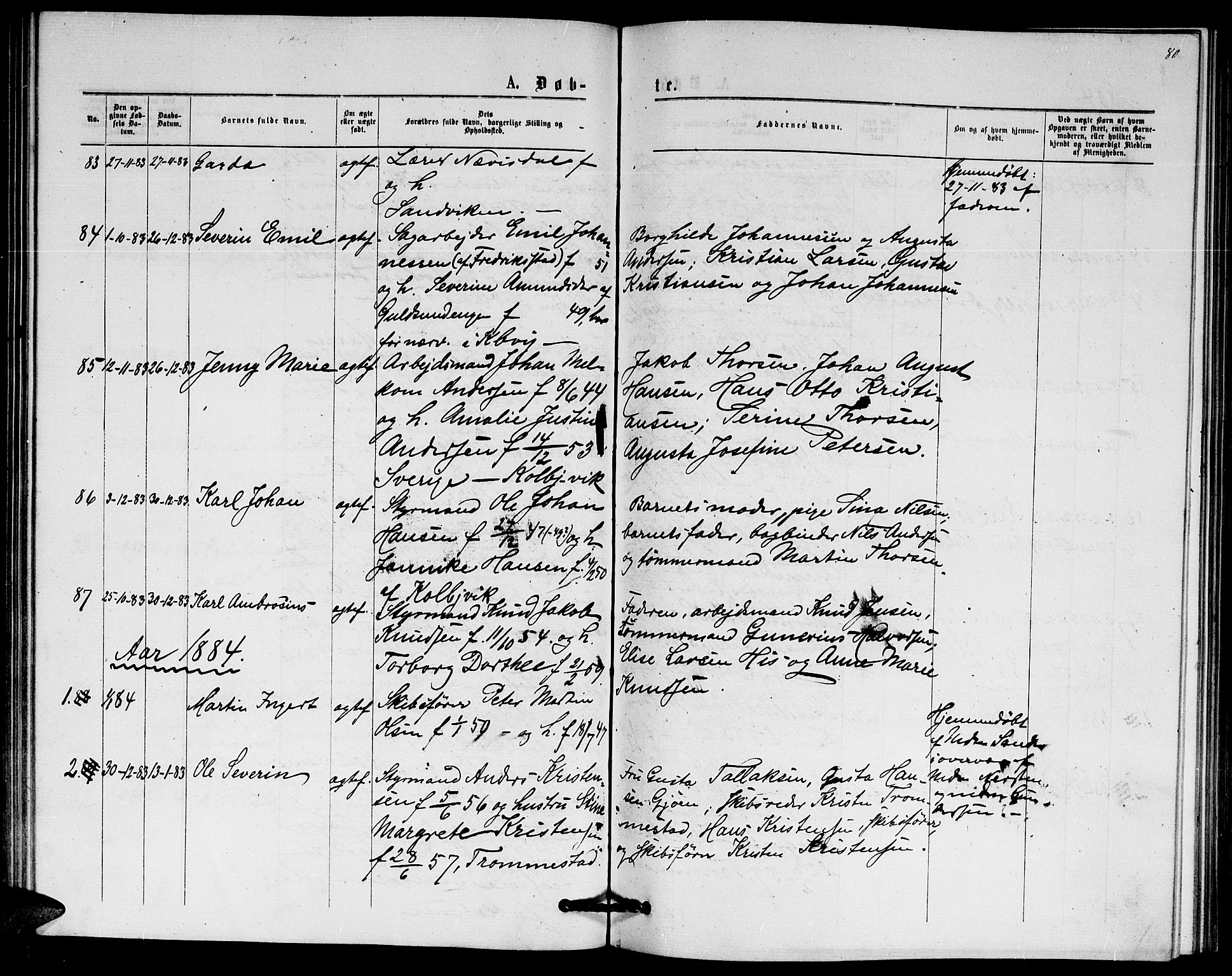Hisøy sokneprestkontor, SAK/1111-0020/F/Fb/L0002: Parish register (copy) no. B 2, 1873-1885, p. 80