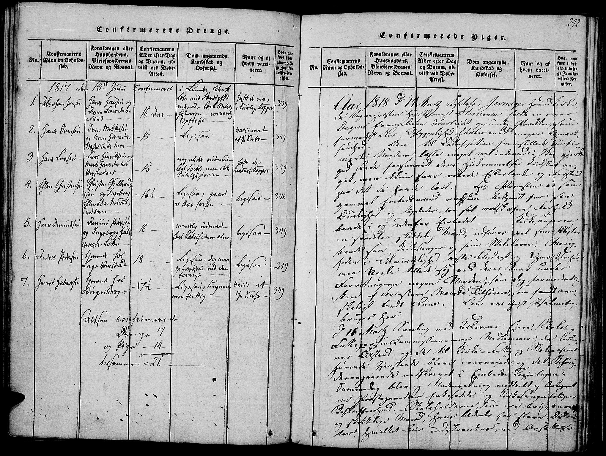Jevnaker prestekontor, SAH/PREST-116/H/Ha/Haa/L0005: Parish register (official) no. 5, 1815-1837, p. 242