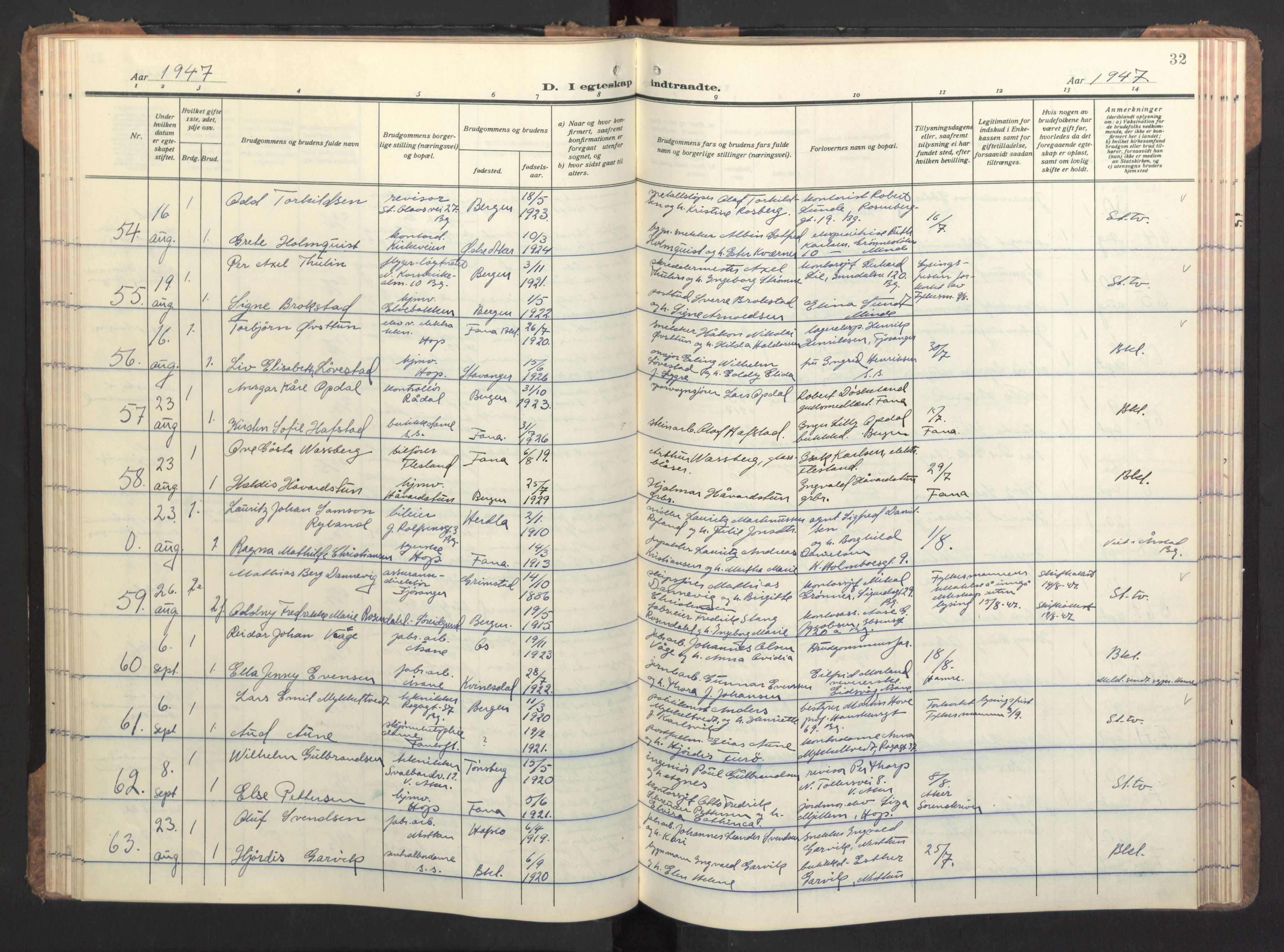 Birkeland Sokneprestembete, AV/SAB-A-74601/H/Haa/Haac/L0001: Parish register (official) no. C 1, 1944-1954, p. 32