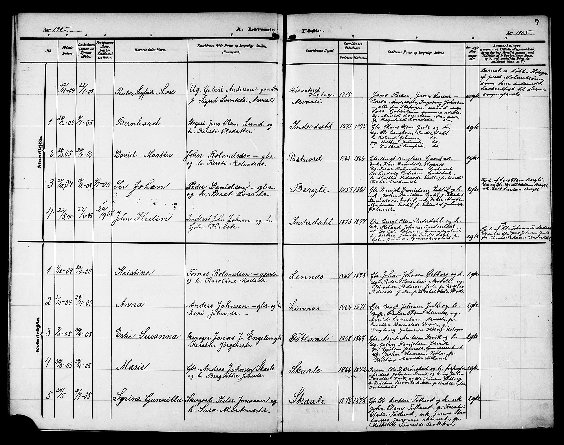 Ministerialprotokoller, klokkerbøker og fødselsregistre - Nord-Trøndelag, AV/SAT-A-1458/757/L0506: Parish register (copy) no. 757C01, 1904-1922, p. 7