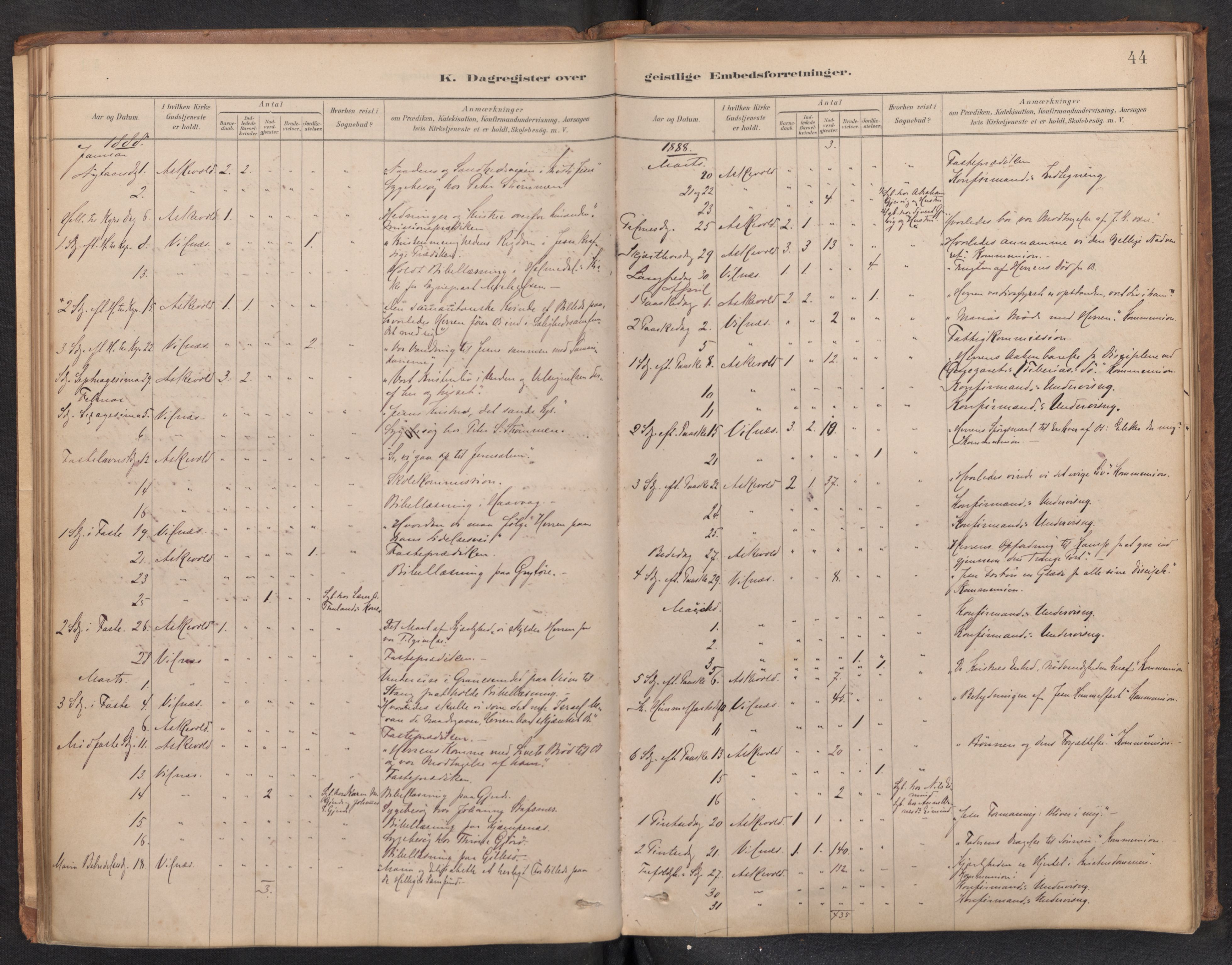 Askvoll sokneprestembete, AV/SAB-A-79501/H/Haa/Haad/L0002: Diary records no. D 2, 1879-1916, p. 43b-44a