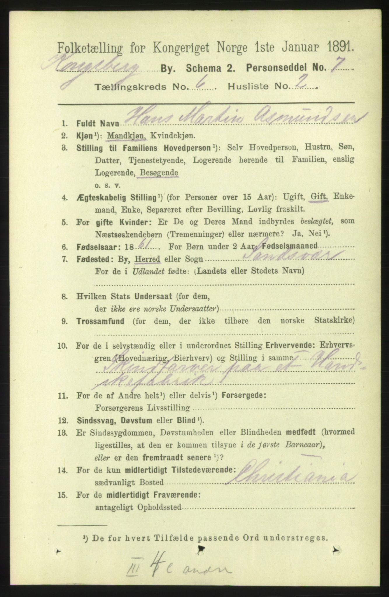 RA, 1891 census for 0604 Kongsberg, 1891, p. 4851