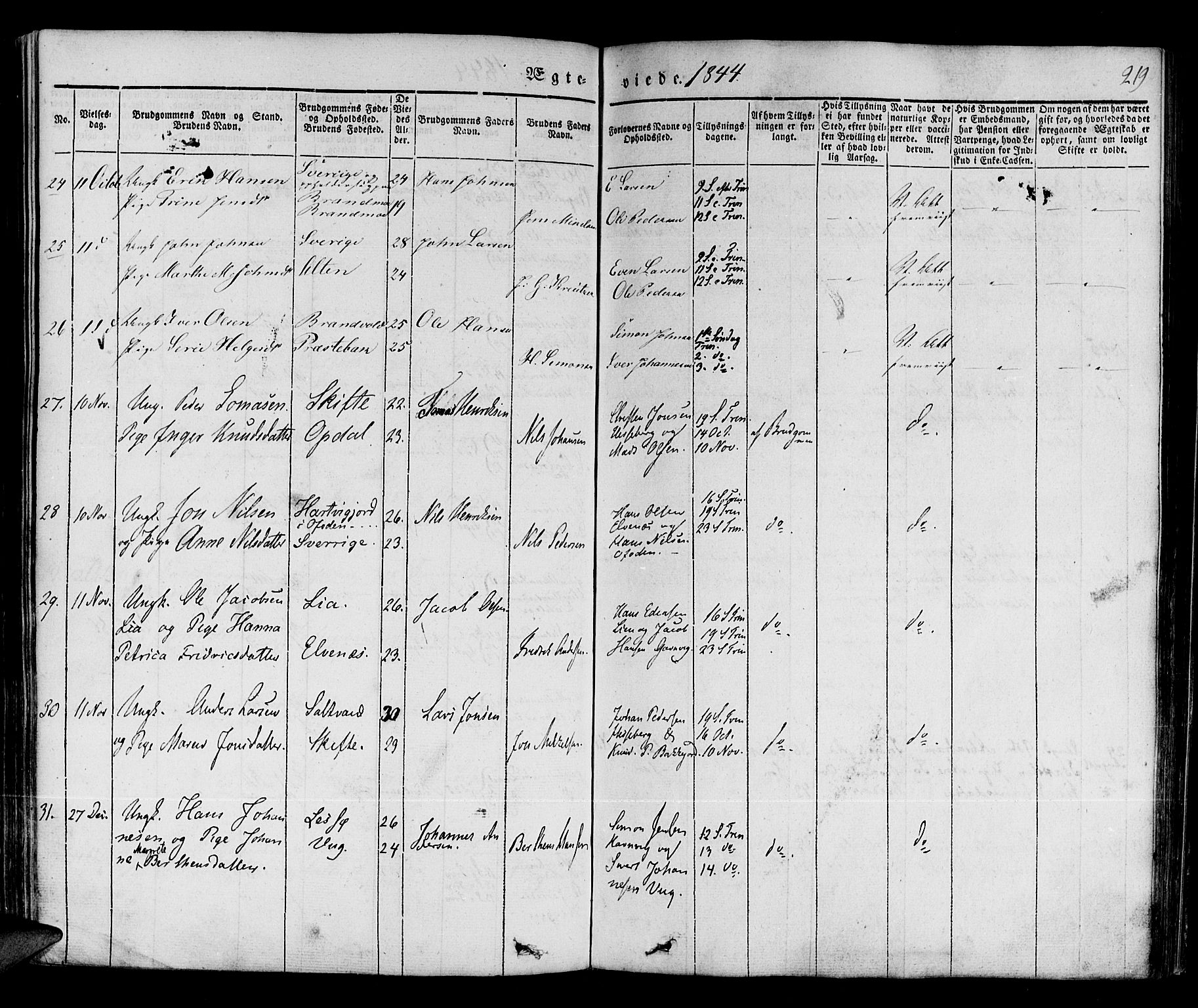 Ibestad sokneprestembete, SATØ/S-0077/H/Ha/Haa/L0006kirke: Parish register (official) no. 6, 1837-1850, p. 219