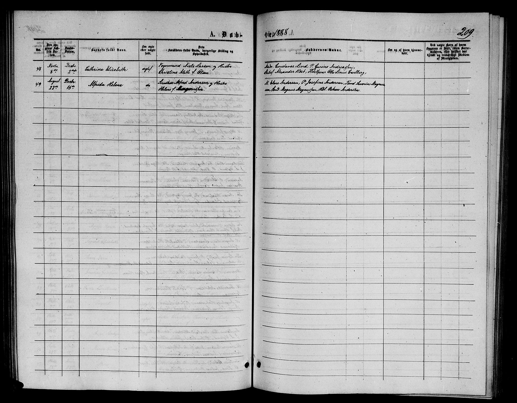 Arendal sokneprestkontor, Trefoldighet, AV/SAK-1111-0040/F/Fb/L0005: Parish register (copy) no. B 5, 1874-1888, p. 209