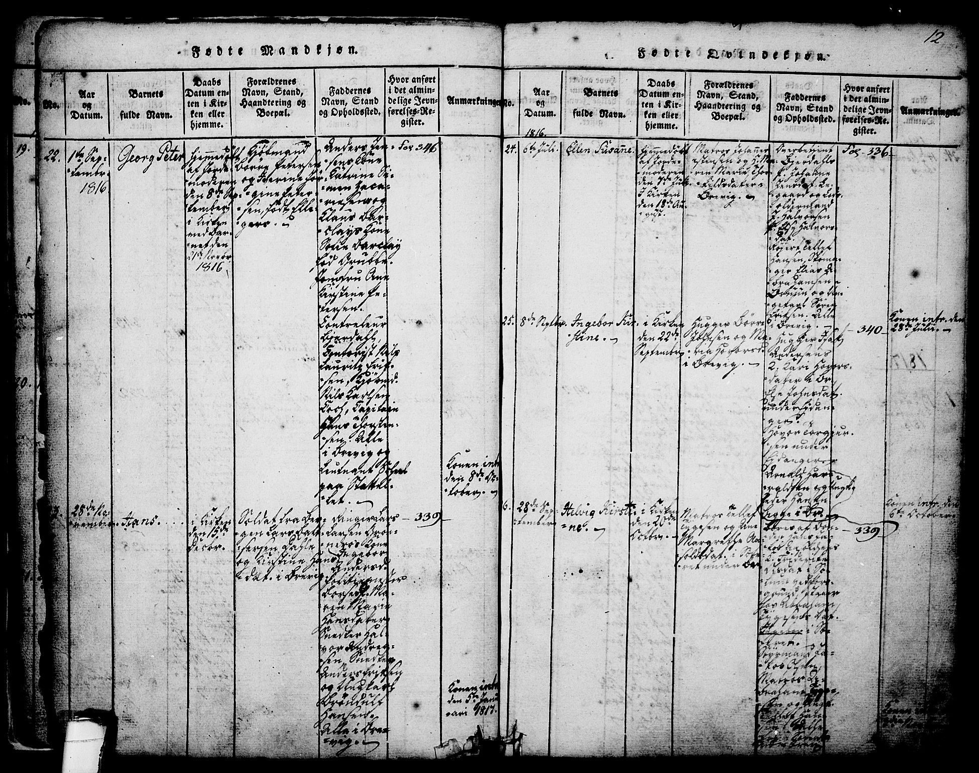 Brevik kirkebøker, SAKO/A-255/G/Ga/L0001: Parish register (copy) no. 1, 1814-1845, p. 12