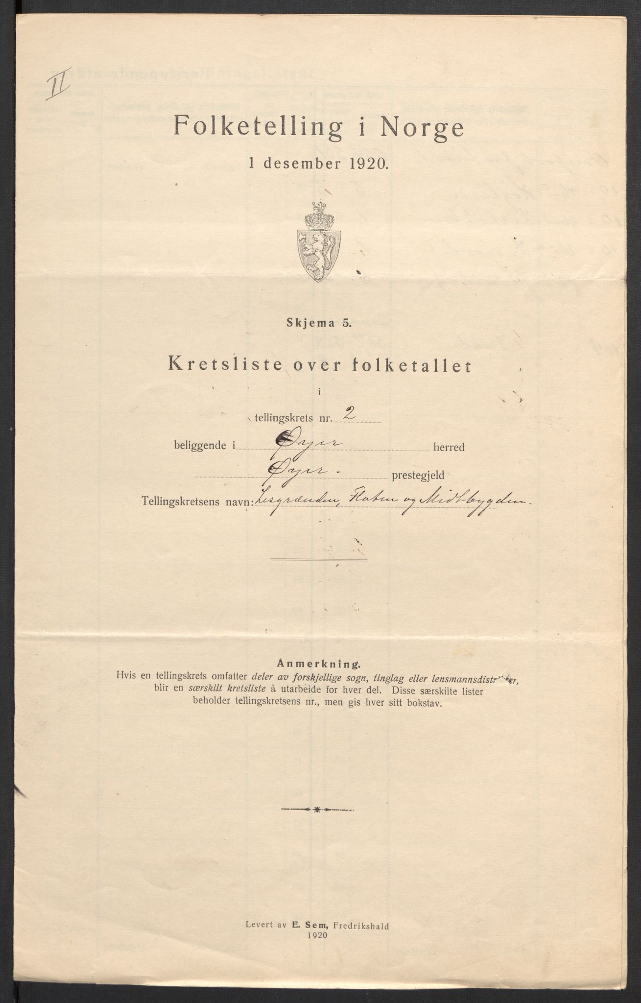 SAH, 1920 census for Øyer, 1920, p. 12