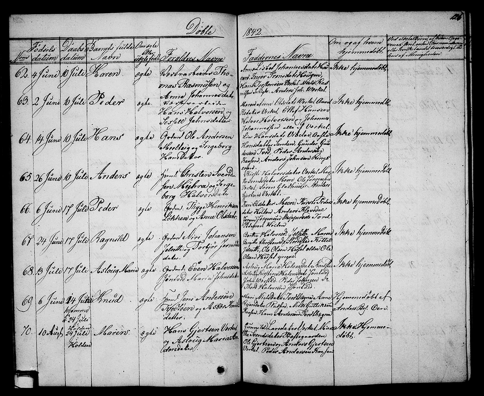 Holla kirkebøker, SAKO/A-272/G/Ga/L0002: Parish register (copy) no. I 2, 1830-1848, p. 126