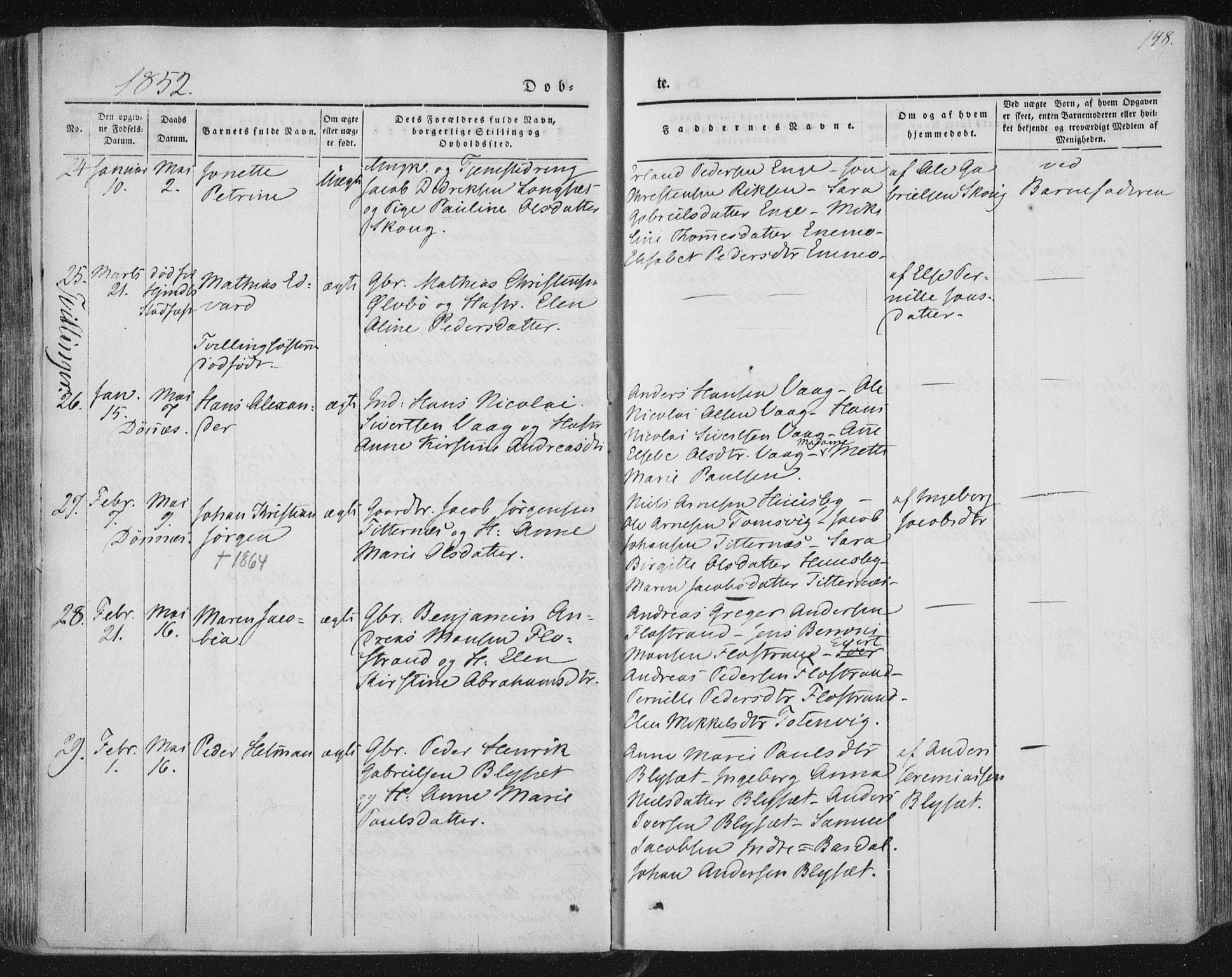 Ministerialprotokoller, klokkerbøker og fødselsregistre - Nordland, AV/SAT-A-1459/838/L0549: Parish register (official) no. 838A07, 1840-1854, p. 148