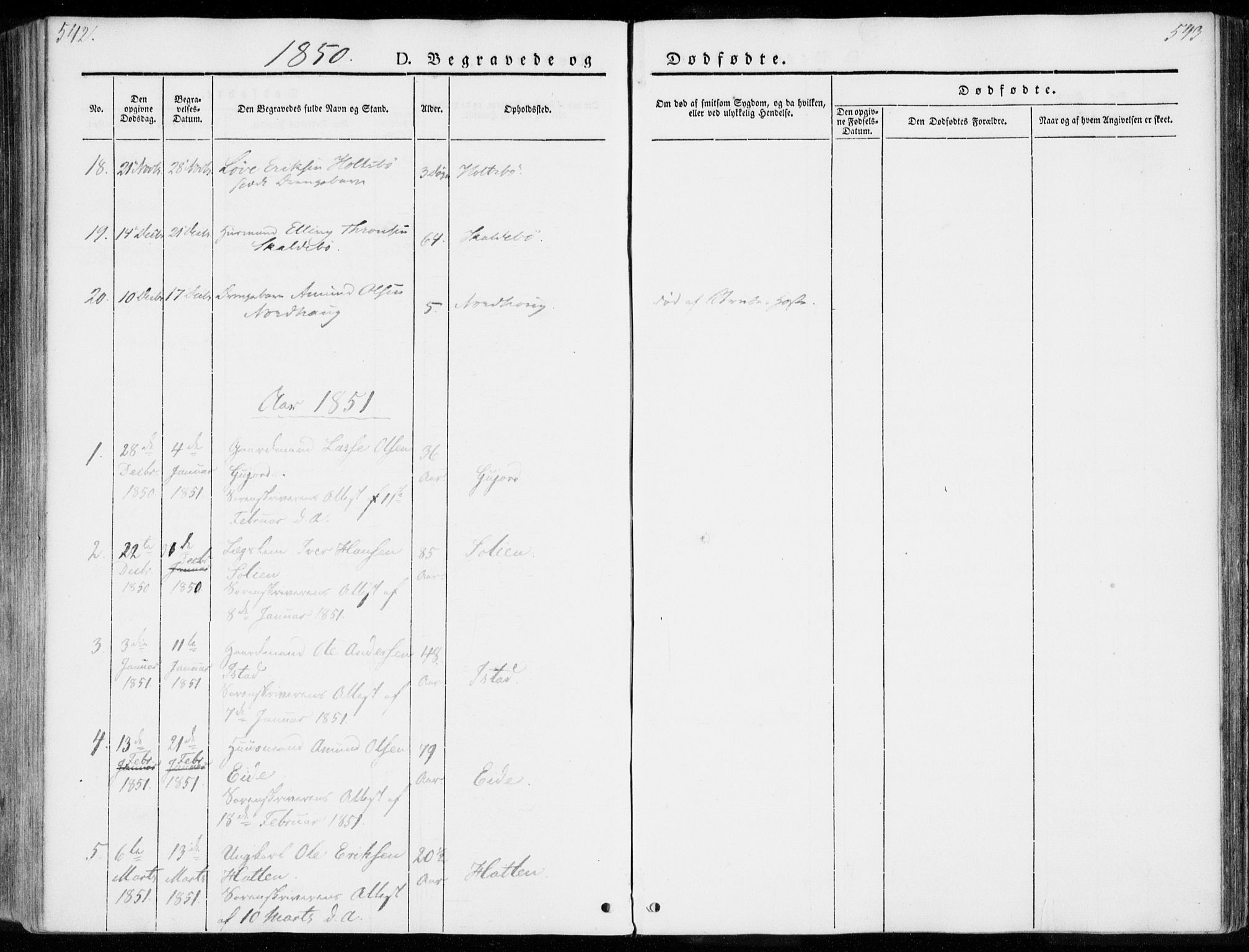 Ministerialprotokoller, klokkerbøker og fødselsregistre - Møre og Romsdal, SAT/A-1454/557/L0680: Parish register (official) no. 557A02, 1843-1869, p. 542-543