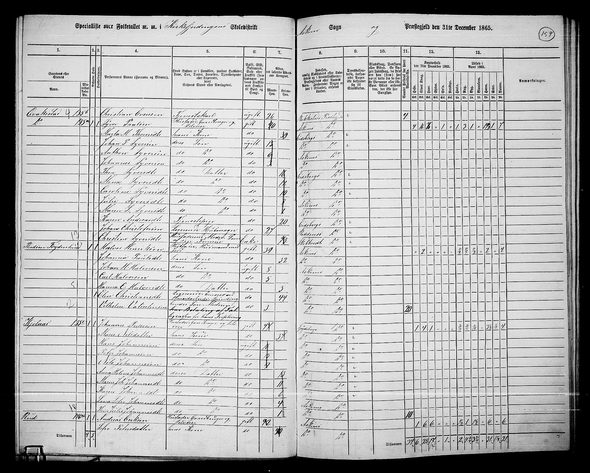 RA, 1865 census for Askim, 1865, p. 22