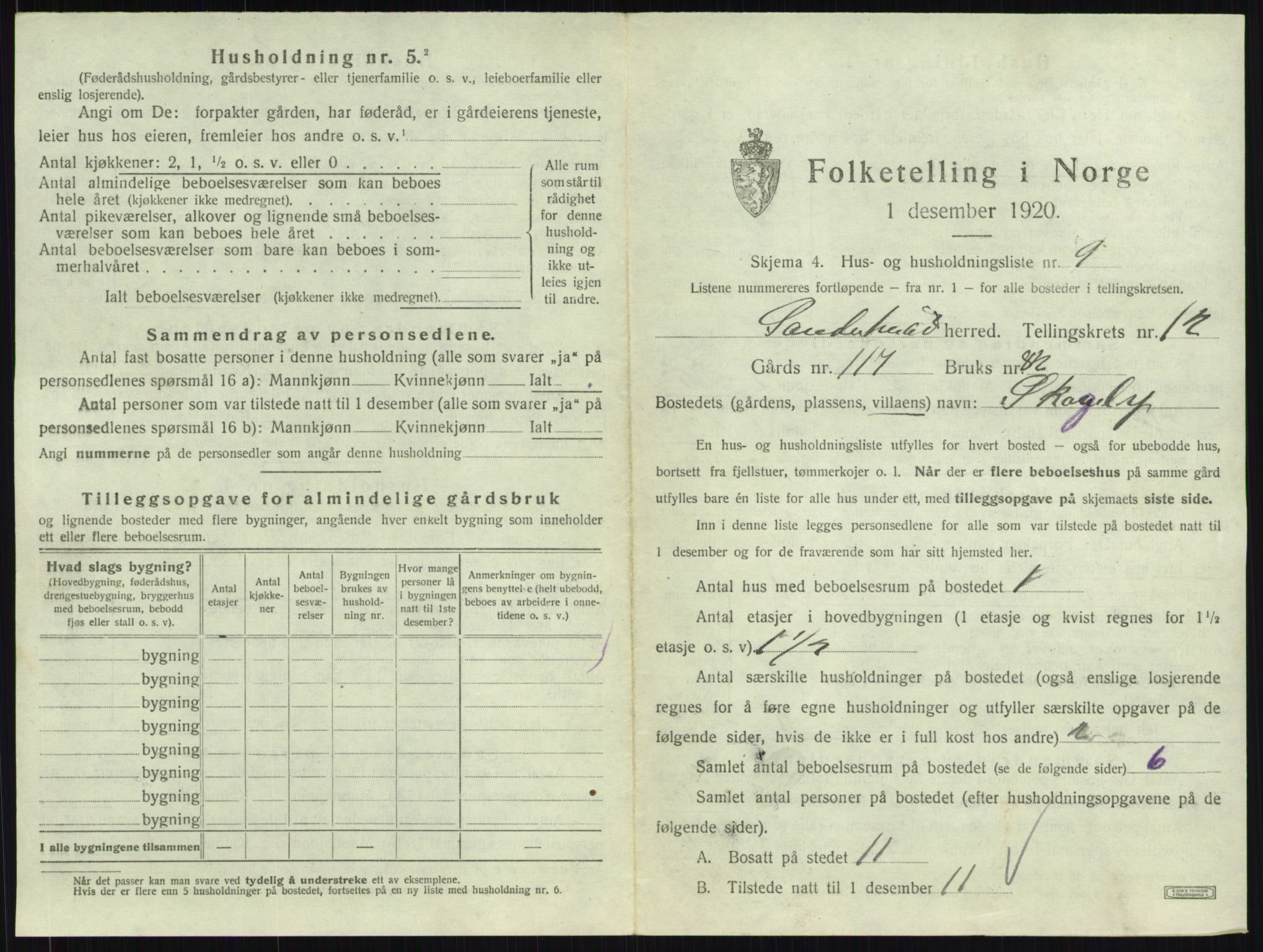 SAKO, 1920 census for Sandeherred, 1920, p. 2592