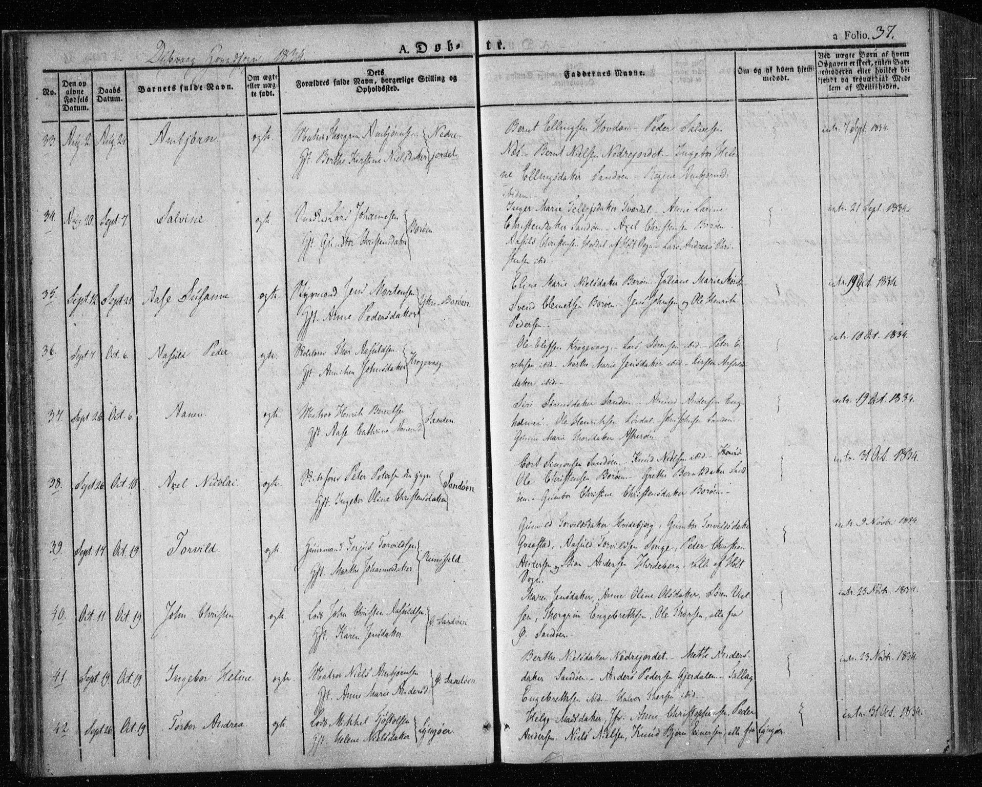 Dypvåg sokneprestkontor, AV/SAK-1111-0007/F/Fa/Faa/L0004: Parish register (official) no. A 4, 1824-1840, p. 37