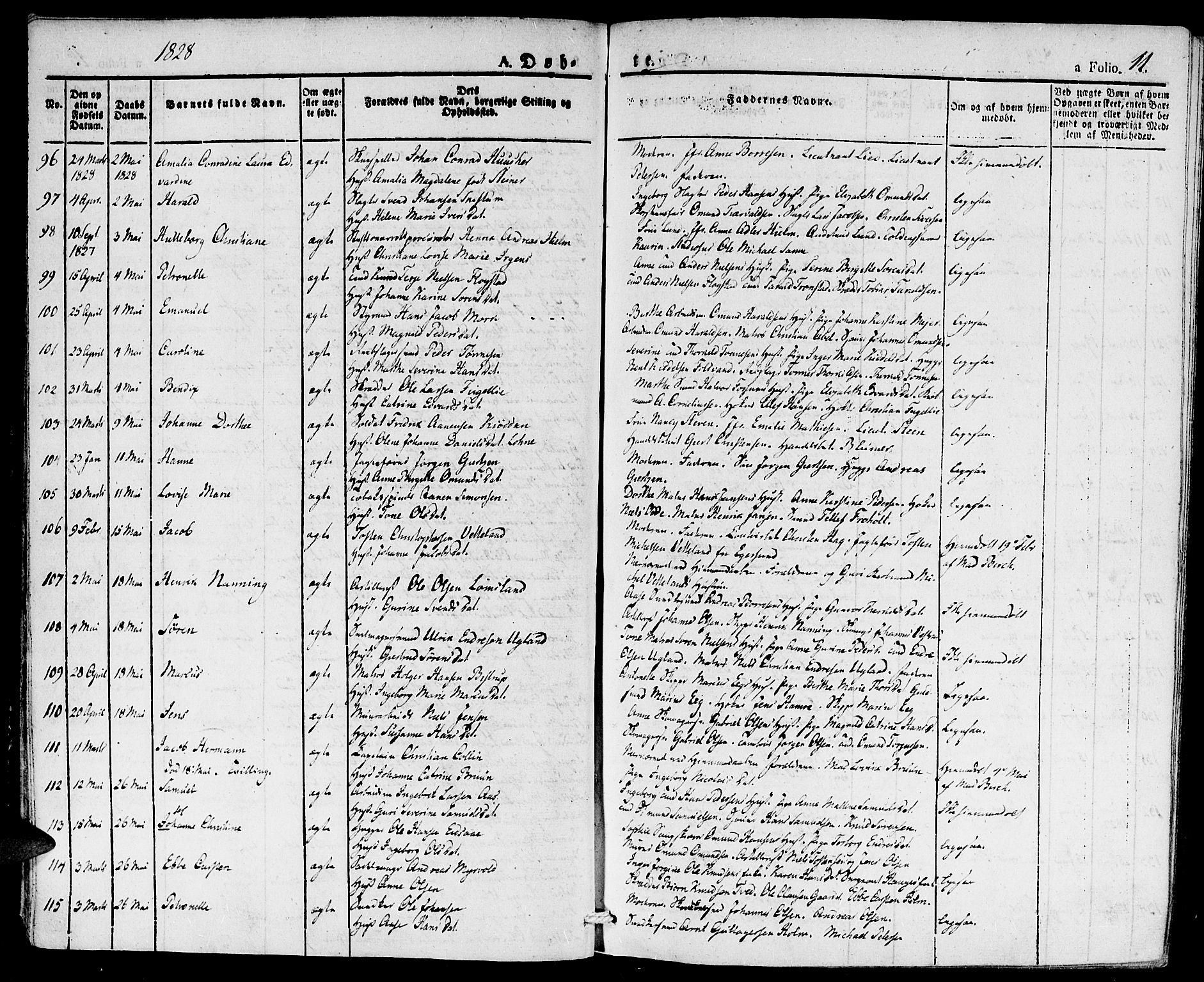 Kristiansand domprosti, SAK/1112-0006/F/Fa/L0011: Parish register (official) no. A 11, 1827-1841, p. 11