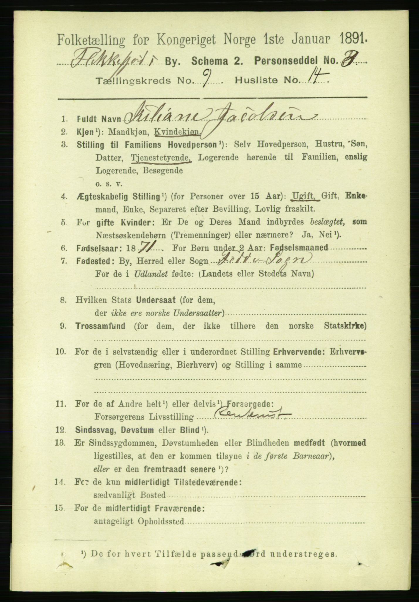 RA, 1891 census for 1004 Flekkefjord, 1891, p. 1534