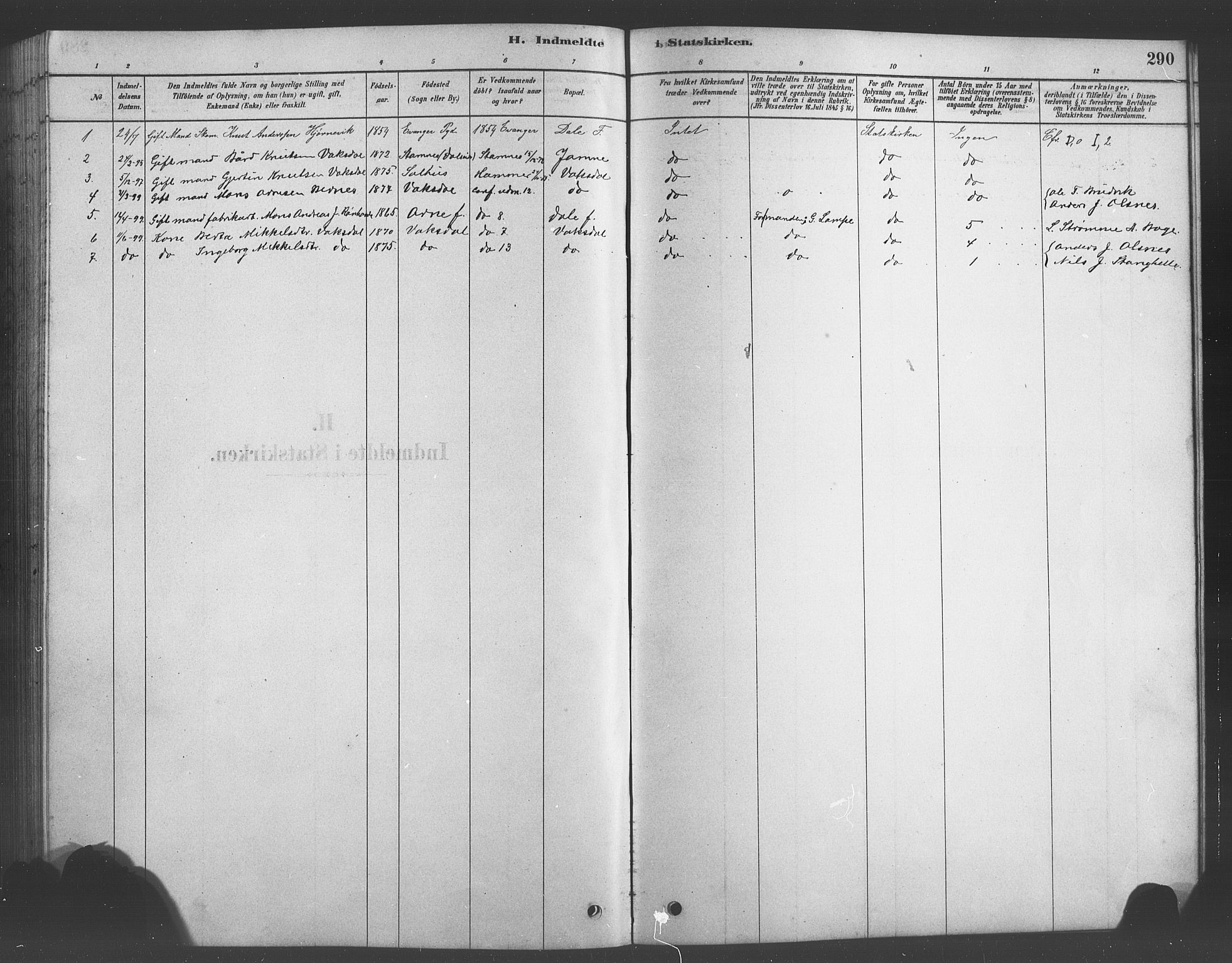 Bruvik Sokneprestembete, AV/SAB-A-74701/H/Hab: Parish register (copy) no. A 1, 1878-1907, p. 290